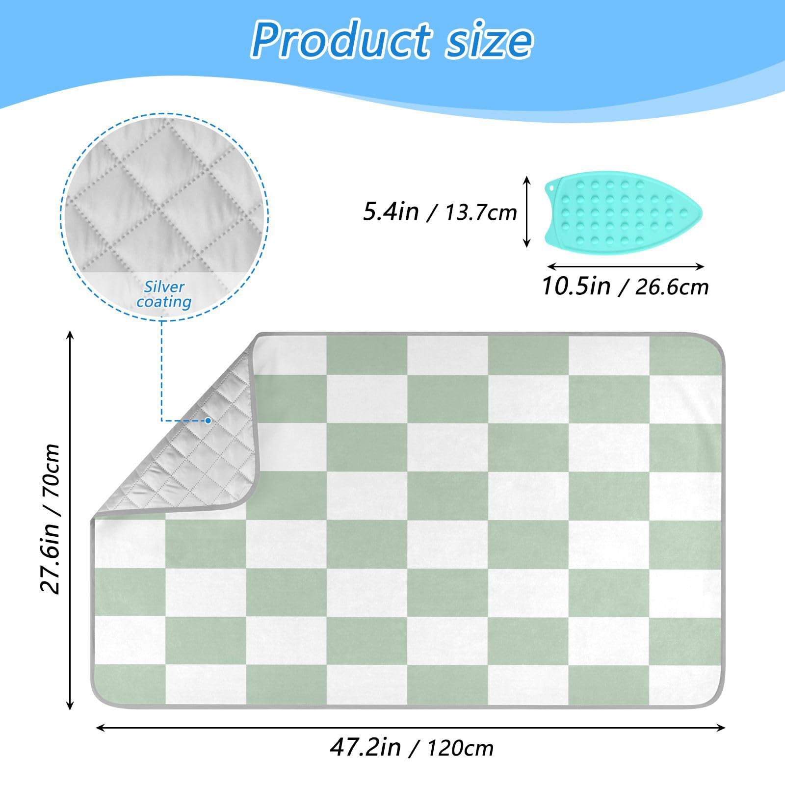 Checkered Green and White Png Ironing Mat Thickened Ironing Blanket Travel Portable Double