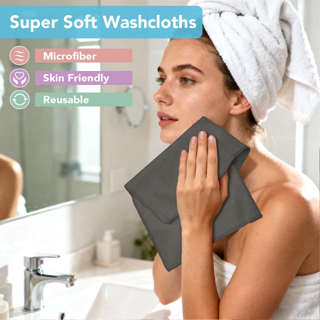 Washcloths 5 Pack Microfiber Face Towels (5 Count)