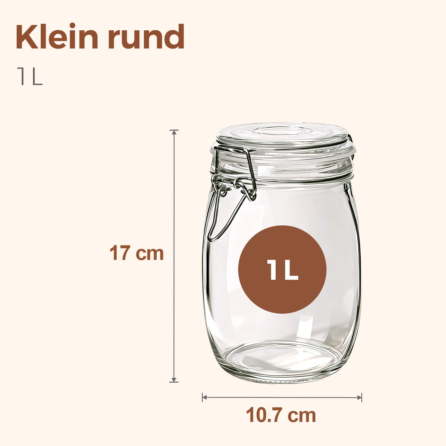 Round Glass Jars with Airtight Lids 34 oz 3 Pack Apothecary Coffee (3 Count)