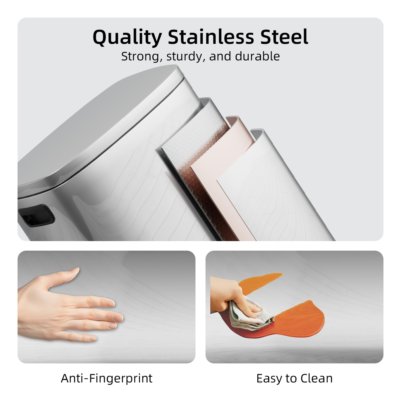13 Gallon 50L Stainless Steel Kitchen Trash Can with Lid and Step Pedal