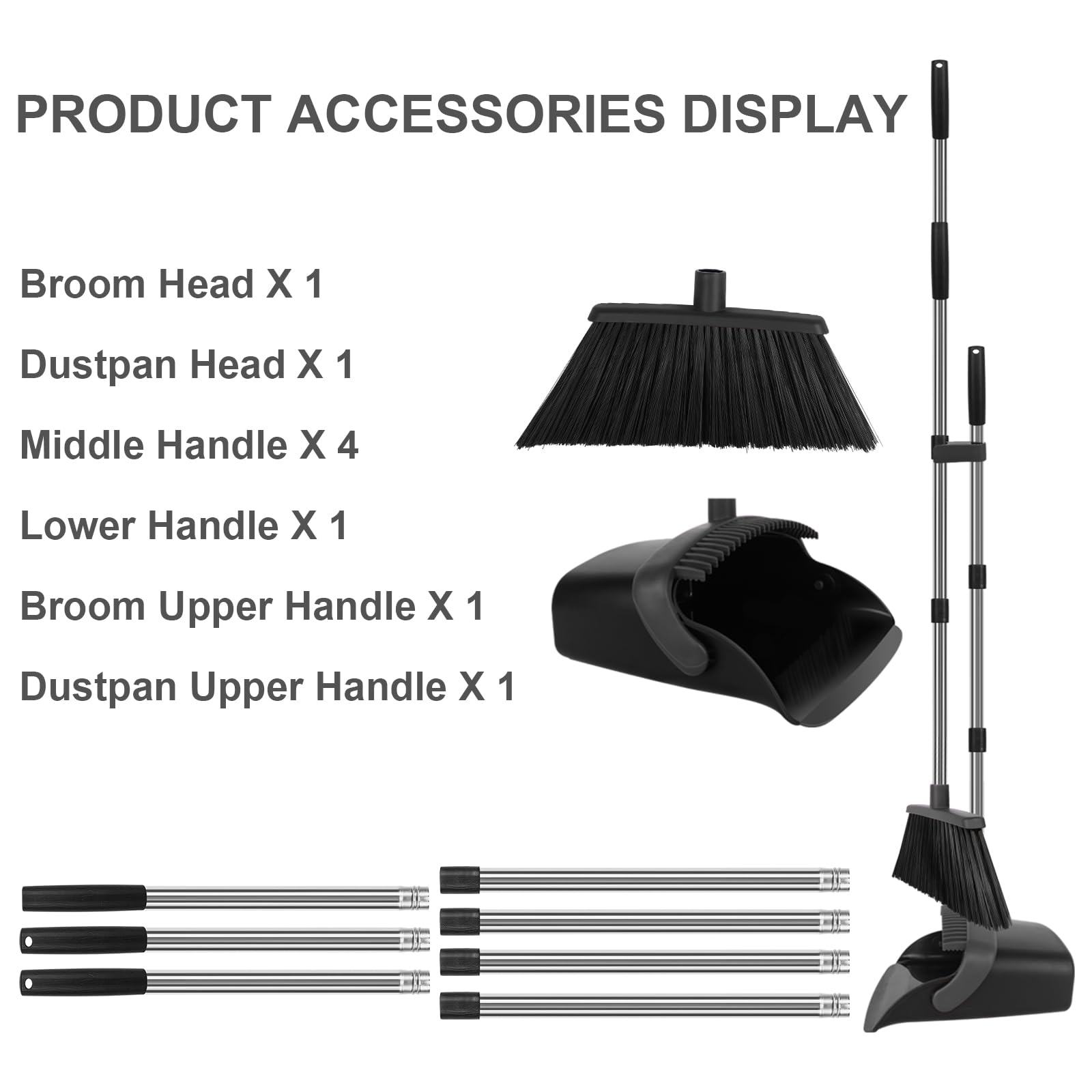 Black Broom and Dustpan Combo Set