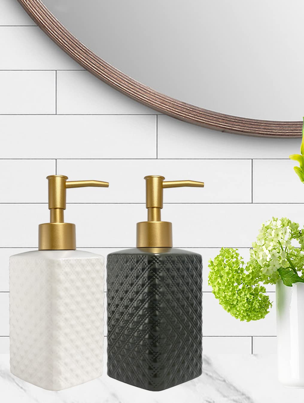 Chic Unique White Soap Dispenser for Bathroom with Golden Pump