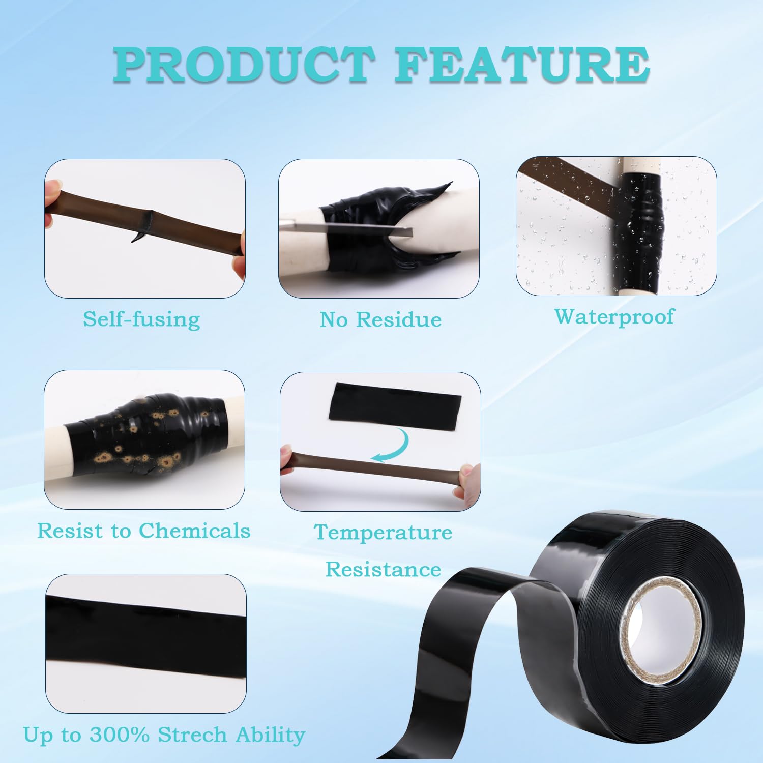 Self Fusing Silicone Tape 1 in x 16.4' Black Waterproof Rubber Leak Proof Sealing Silicone Rubber Self
