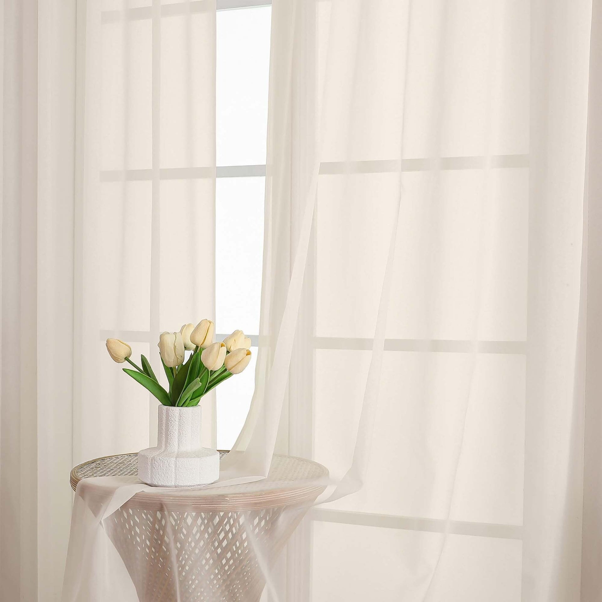 Cream Sheer Curtains 48 Inch Long (2 Count)