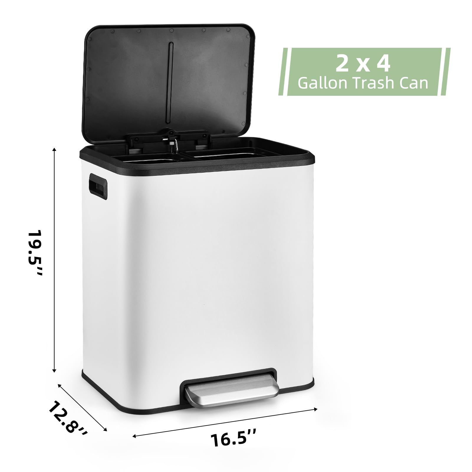 Dual Trash Can Stainless Steel Kitchen Recycling Bin Foot Pedal