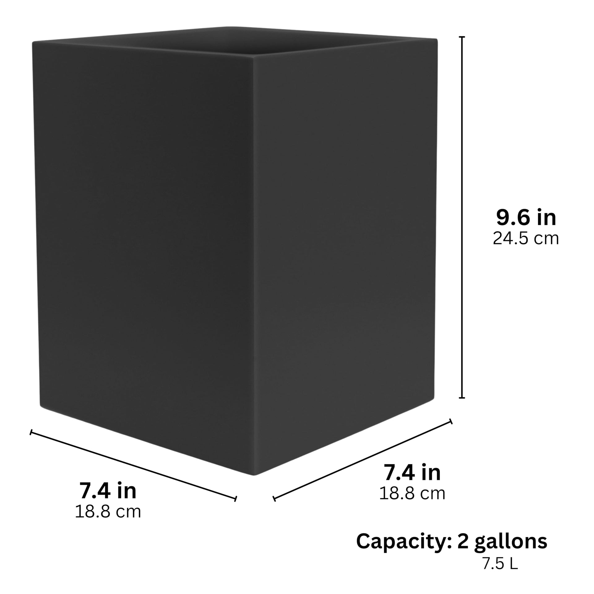 Matte Black Square 2 Gallon Trash Can for Home and Bathroom