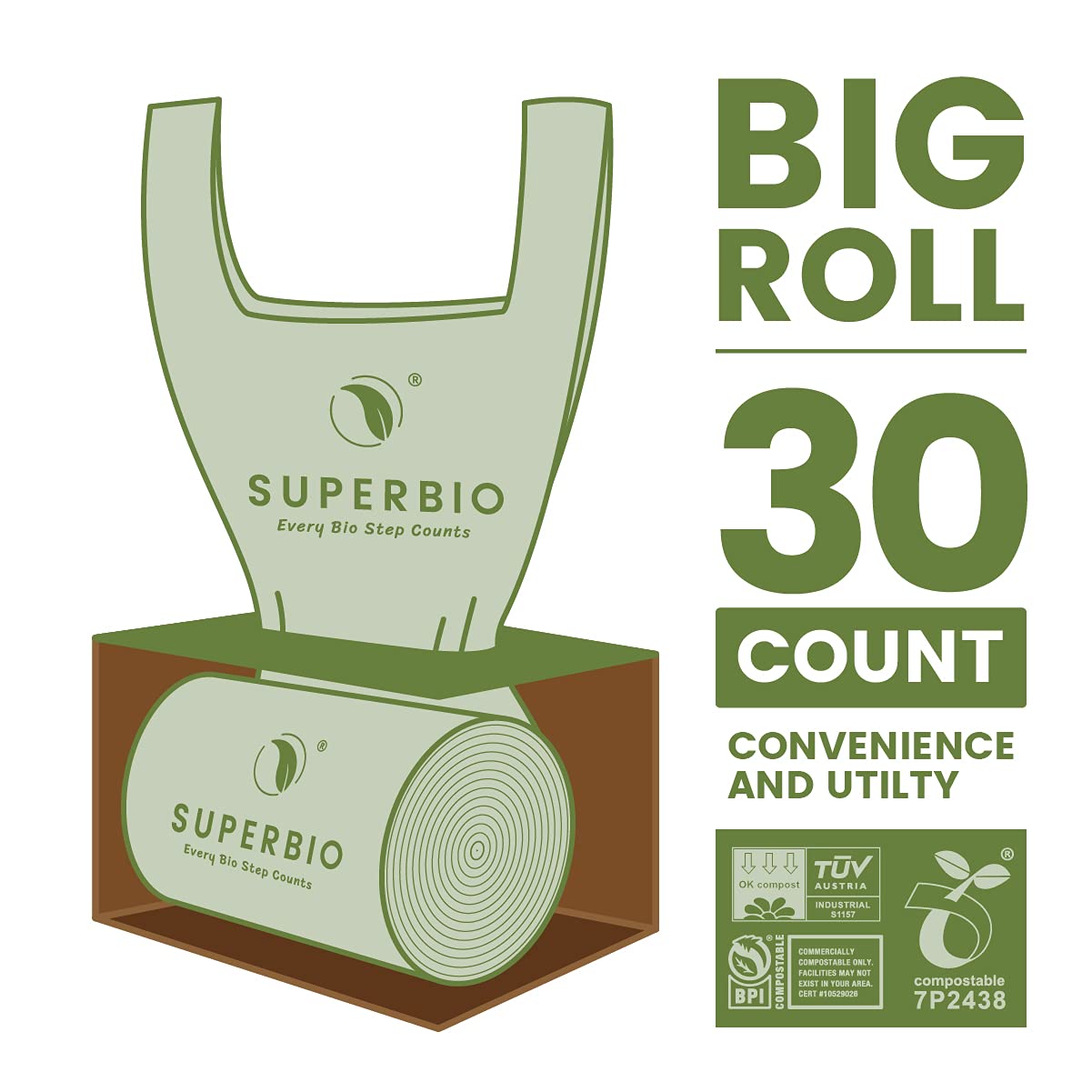 13 Gallon Handle Tie Compostable Food Waste Bags (60 Count)