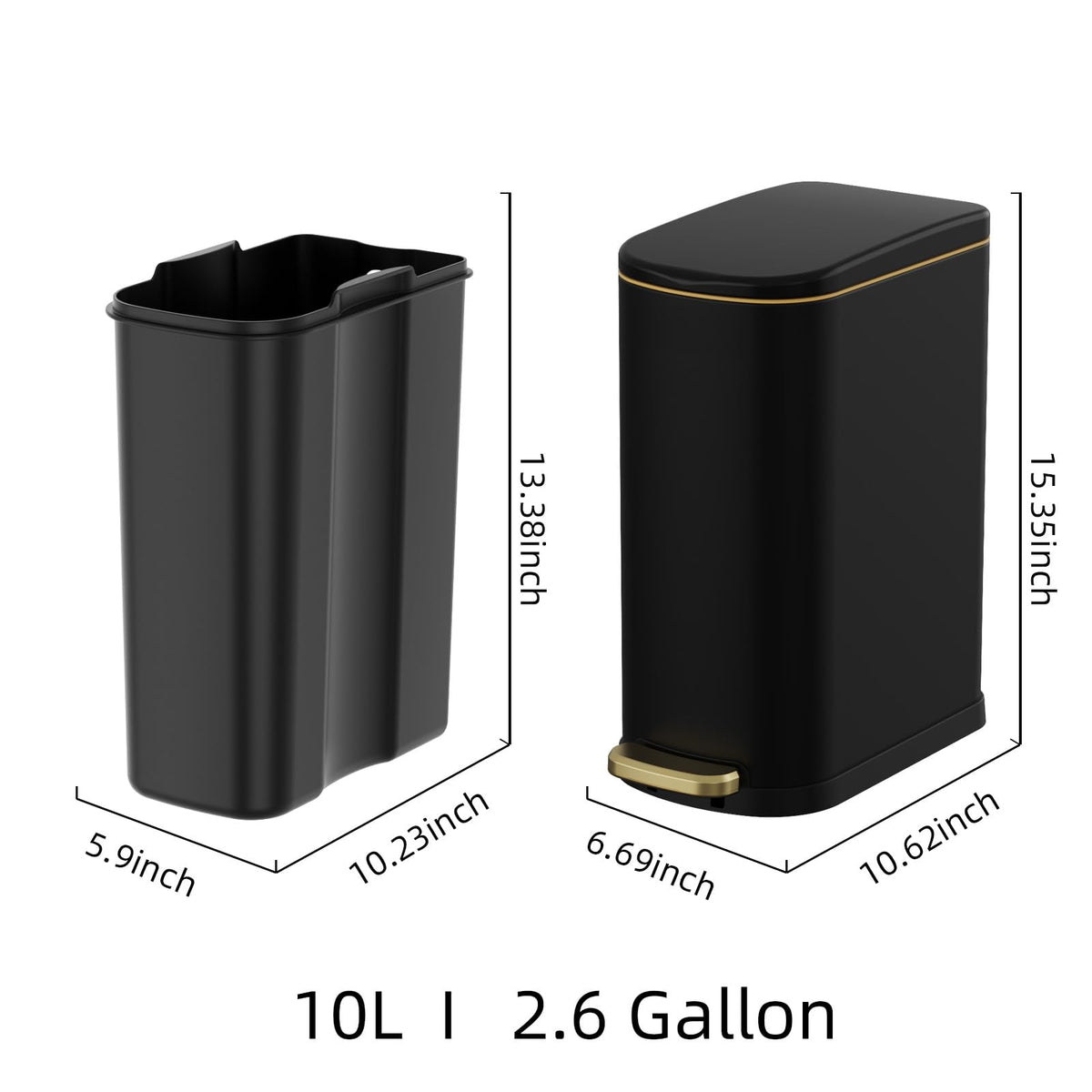 2.6 Gallon Slim Bathroom Trash Can with Soft Close Lid