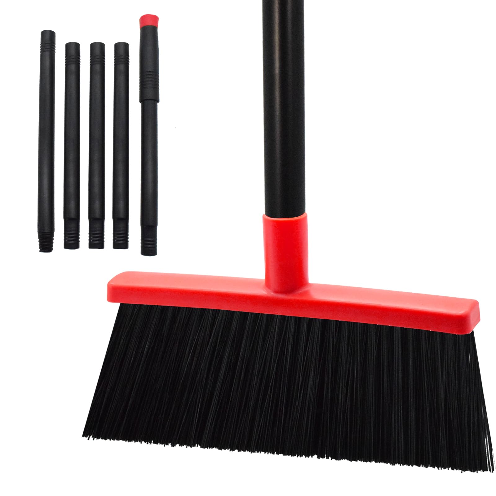 Small Broom Stiff Bristles Brush with Long Handle Indoor or Outdoor Compact Broom for Sweeping Patio Garage Garden