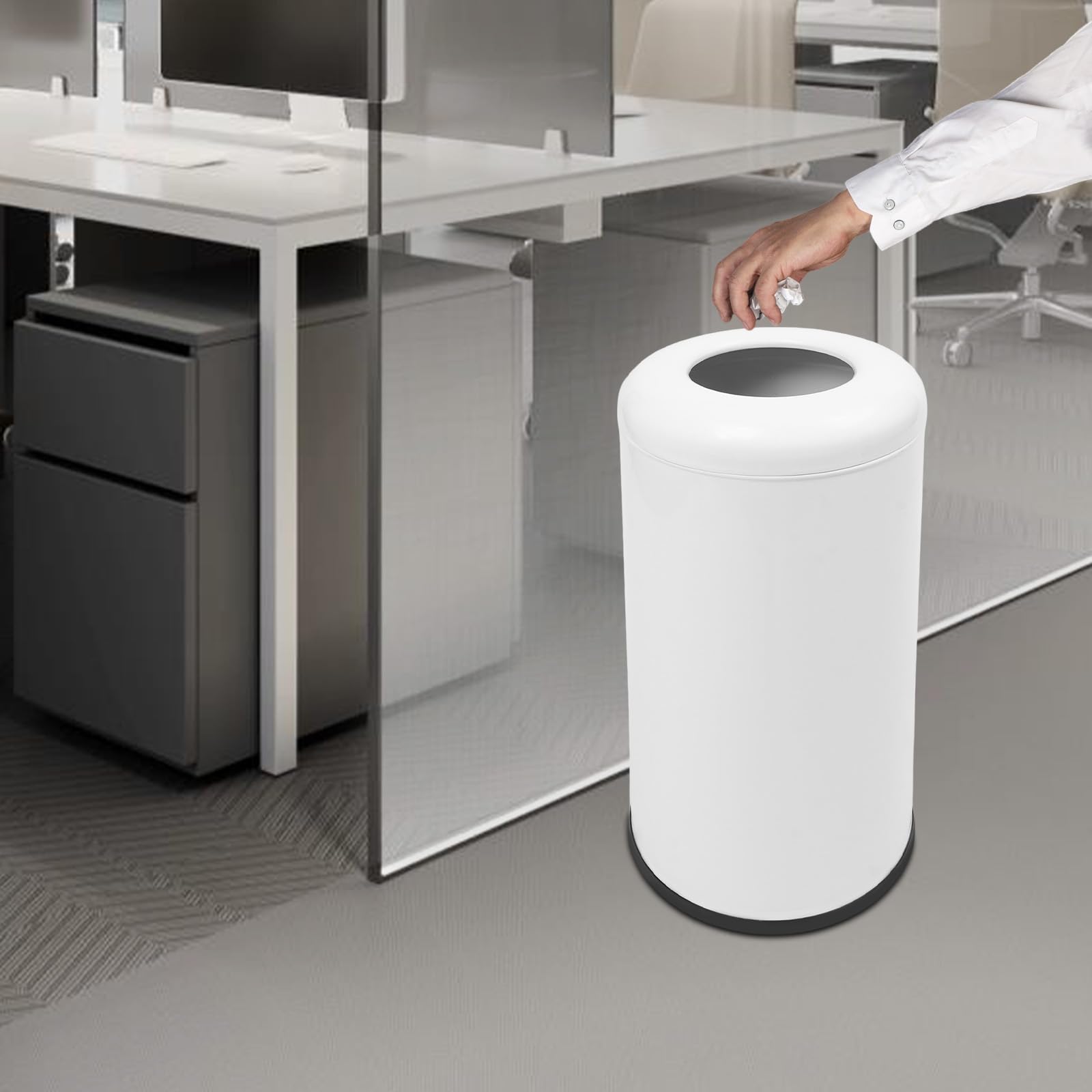 58.6 Liter 15.48 Gallon Commercial Open Top Trash Can White Stainless Steel Trash Can Outdoor Indoor Garbage Enclosure with Lid Inside Barrel