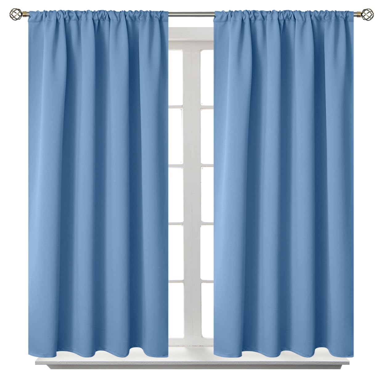 Denim Blue Blackout Curtains 40 Inches Length for Bedroom Kitchen Window (2 Count)