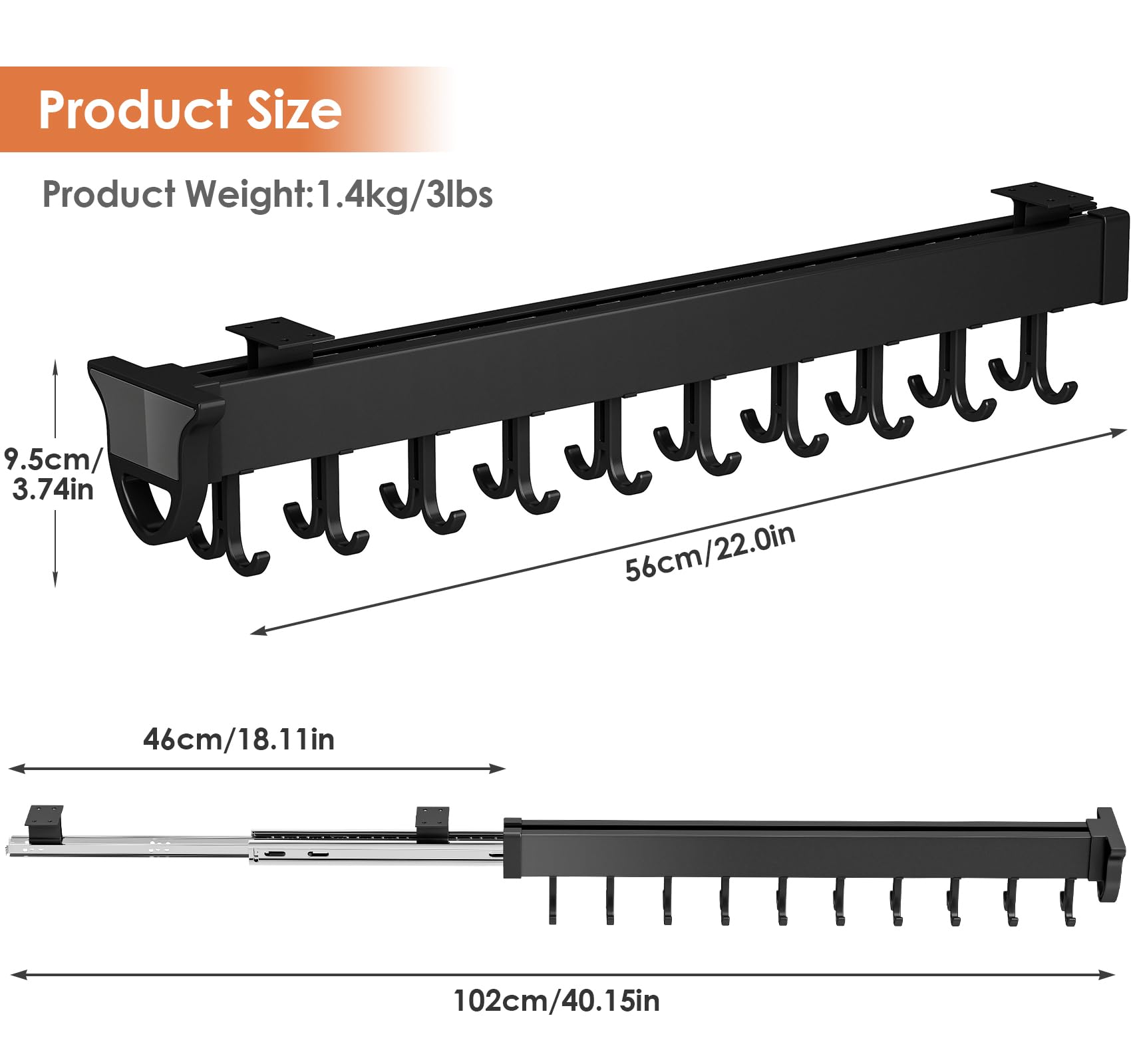 Pull out Mop and Broom Holder with 20 Sliding Hooks