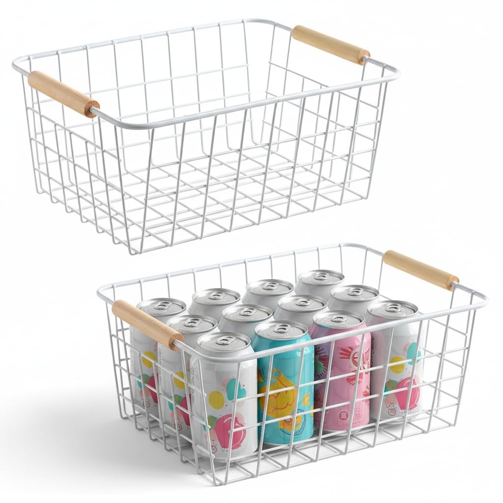 Kitchen Wire Baskets Farmhouse Decor Metal Food Storage Organizer (2 Count)