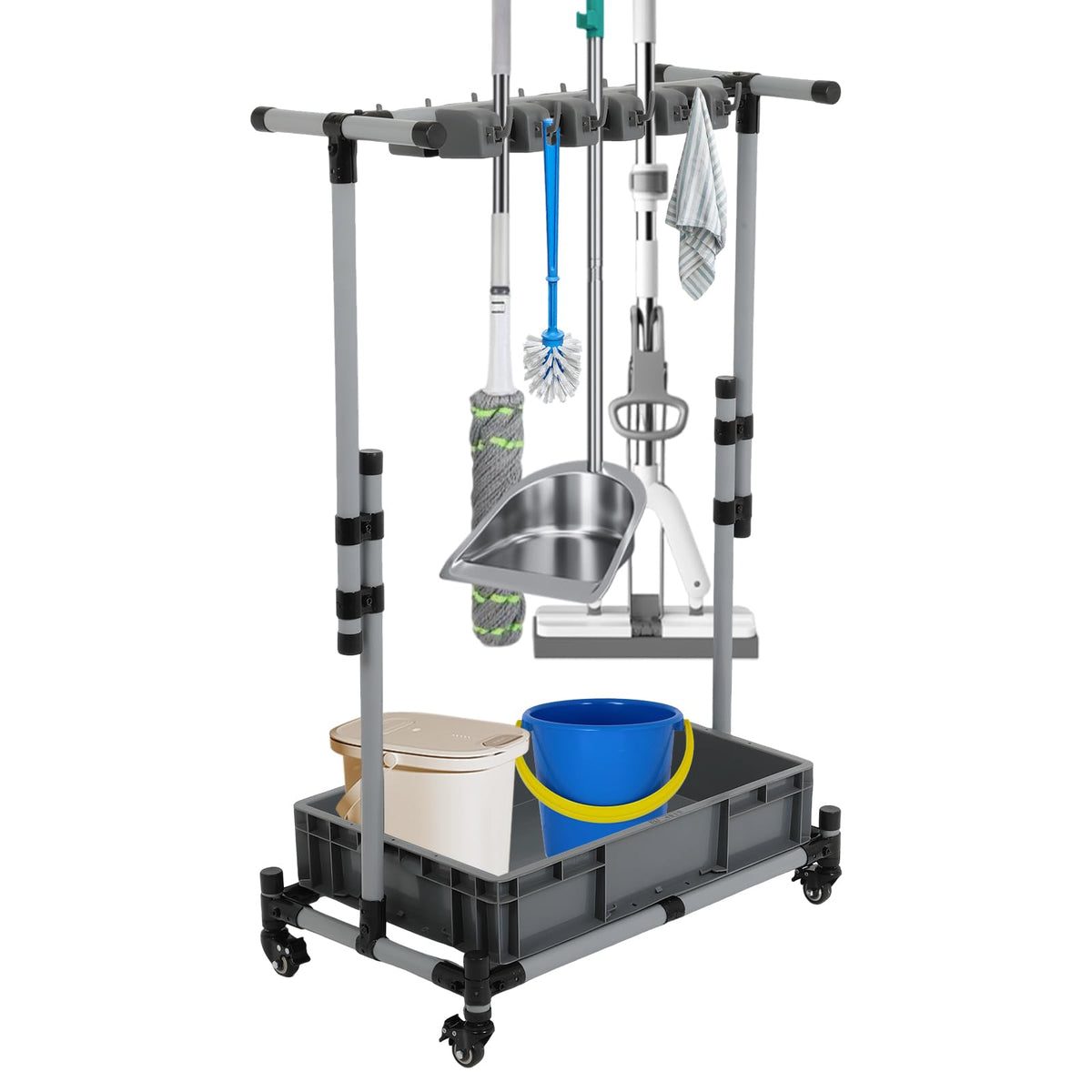 Rolling Cleaning Cart with Mop & Broom Organizer