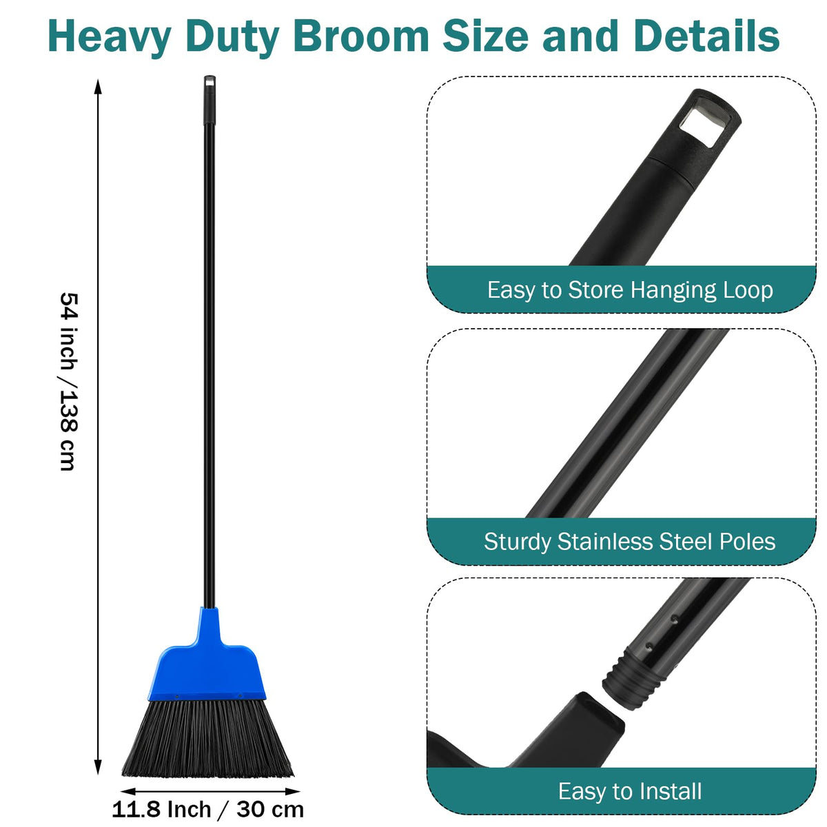 8 Pcs Outdoor Broom for Floor Cleaning 54 Inch Commercial Heavy Duty Broom Long Handle Kitchen Household Angle Brooms for Sweeper Sweeping Indoor Dust Hair Cleaner Corn Shop
