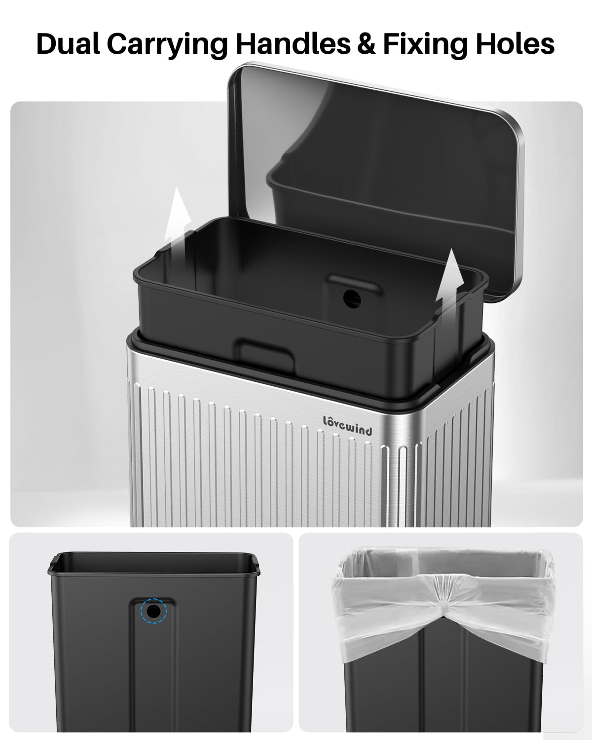 60 Liter 16 Gallon Stainless Steel Trash Can with Soft