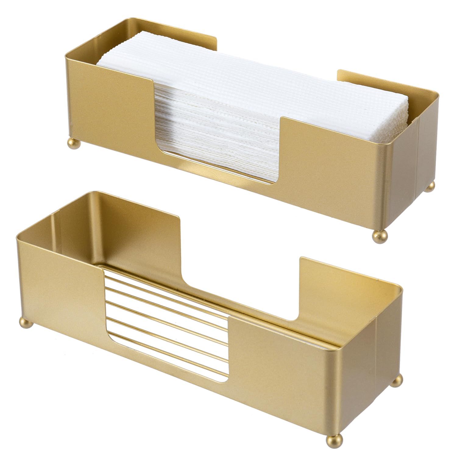 Brass Tone Metal Hand Towel Holder Countertop Dispenser Set of 2 (2 Count)