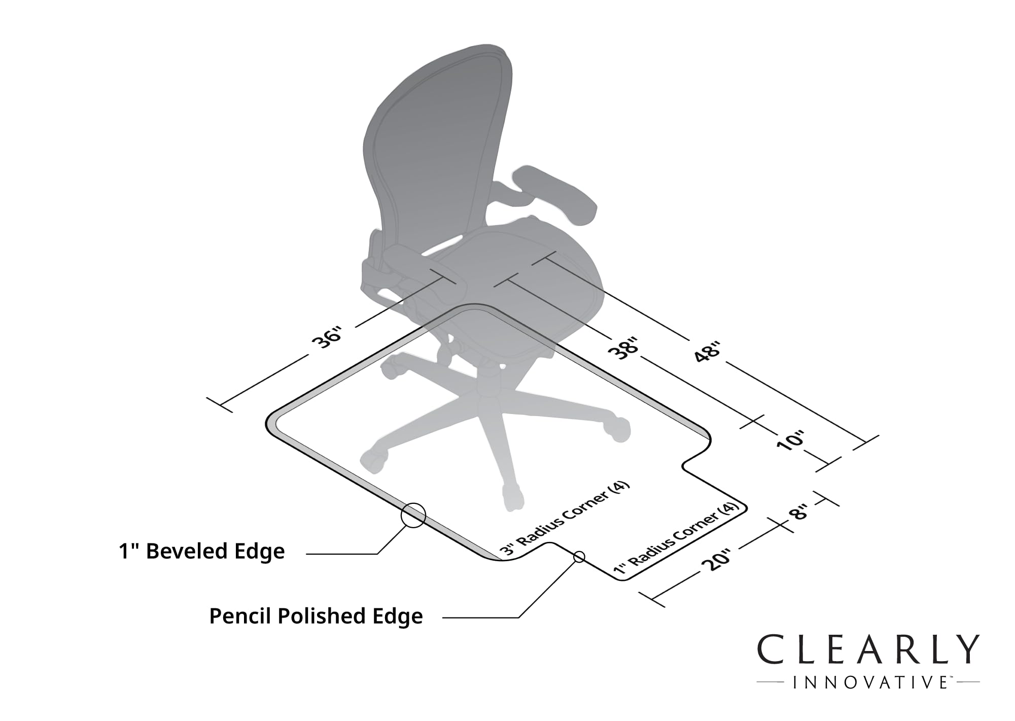 Tempered Glass Chair Mat with Lip for Carpet