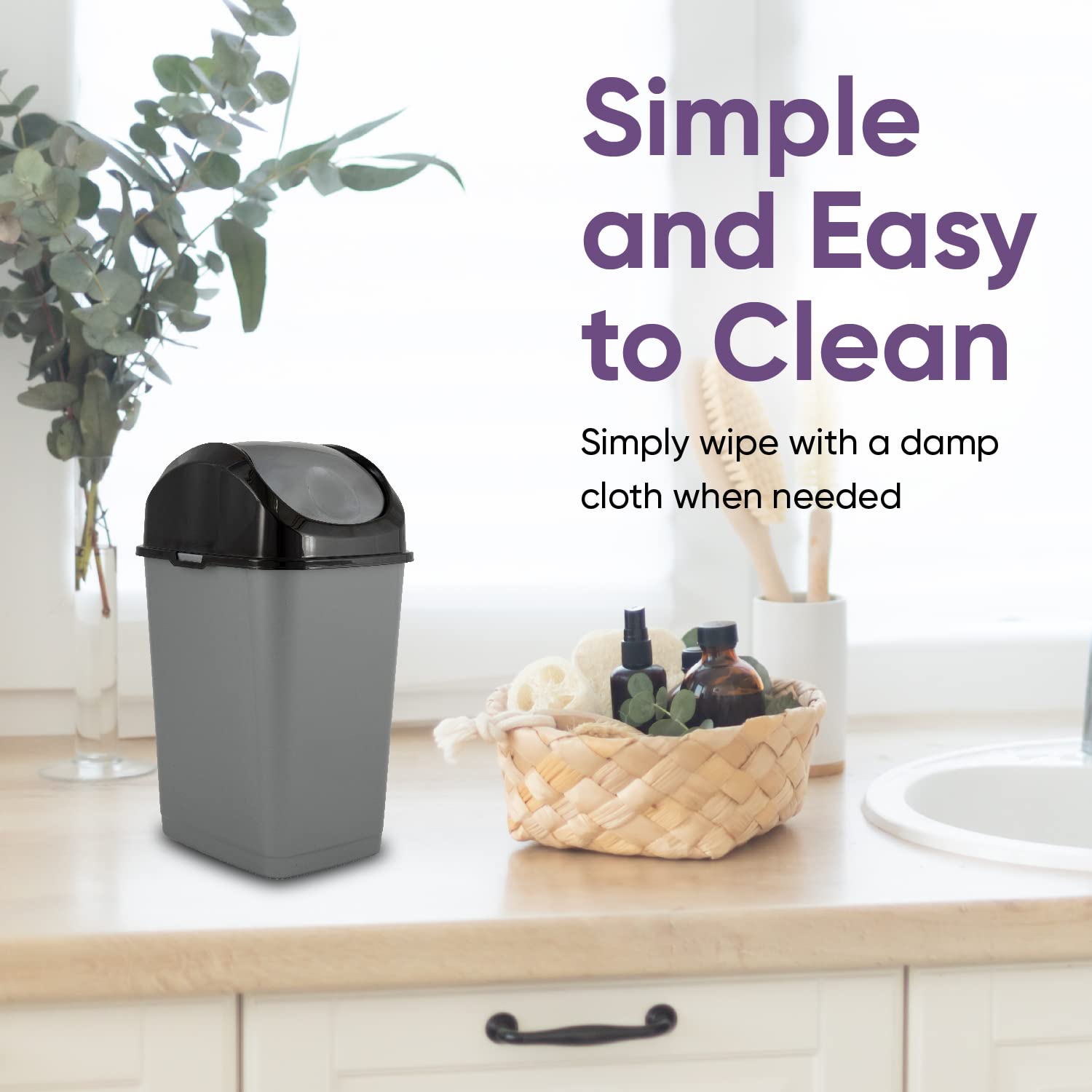 Mini Plastic Trash Can with Swing Top Lid 1.25 Gallon Compact Small Waste Bin Portable Garbage Can for Countertop (2 Count)