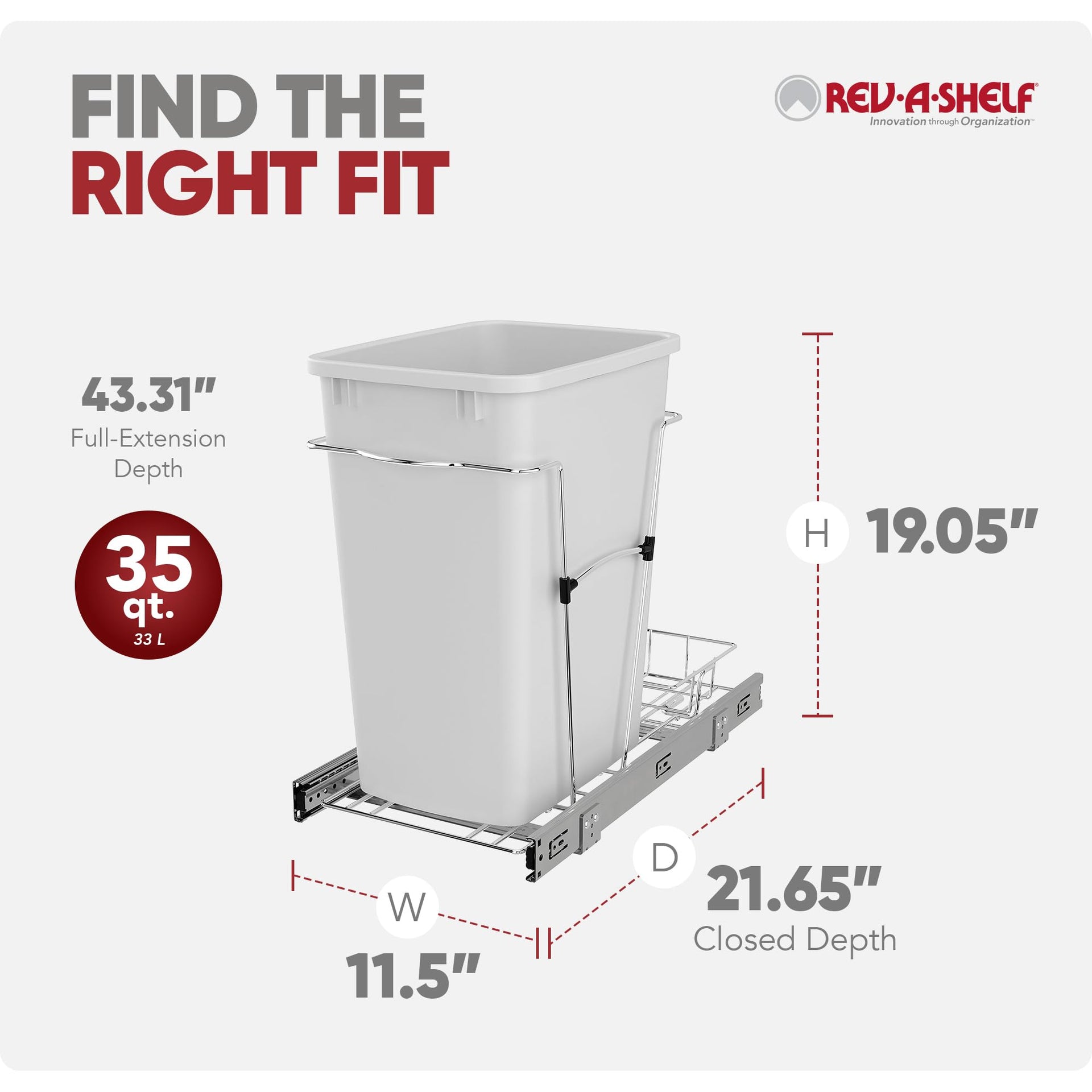 Single Pullout Trash Can for Kitchen Cabinets