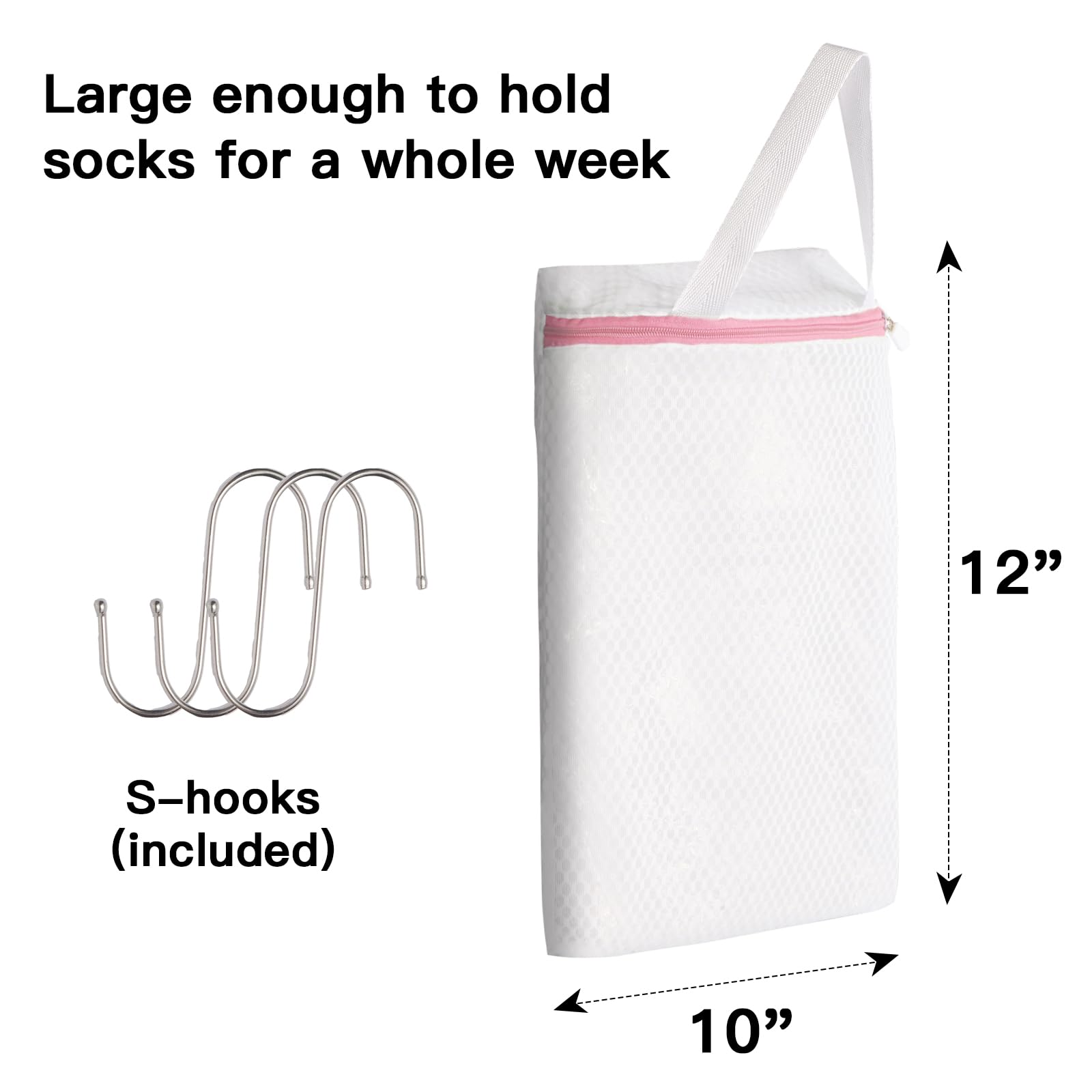 3 Pack Hanging Mesh Laundry Bags with S Hooks (3 Count)