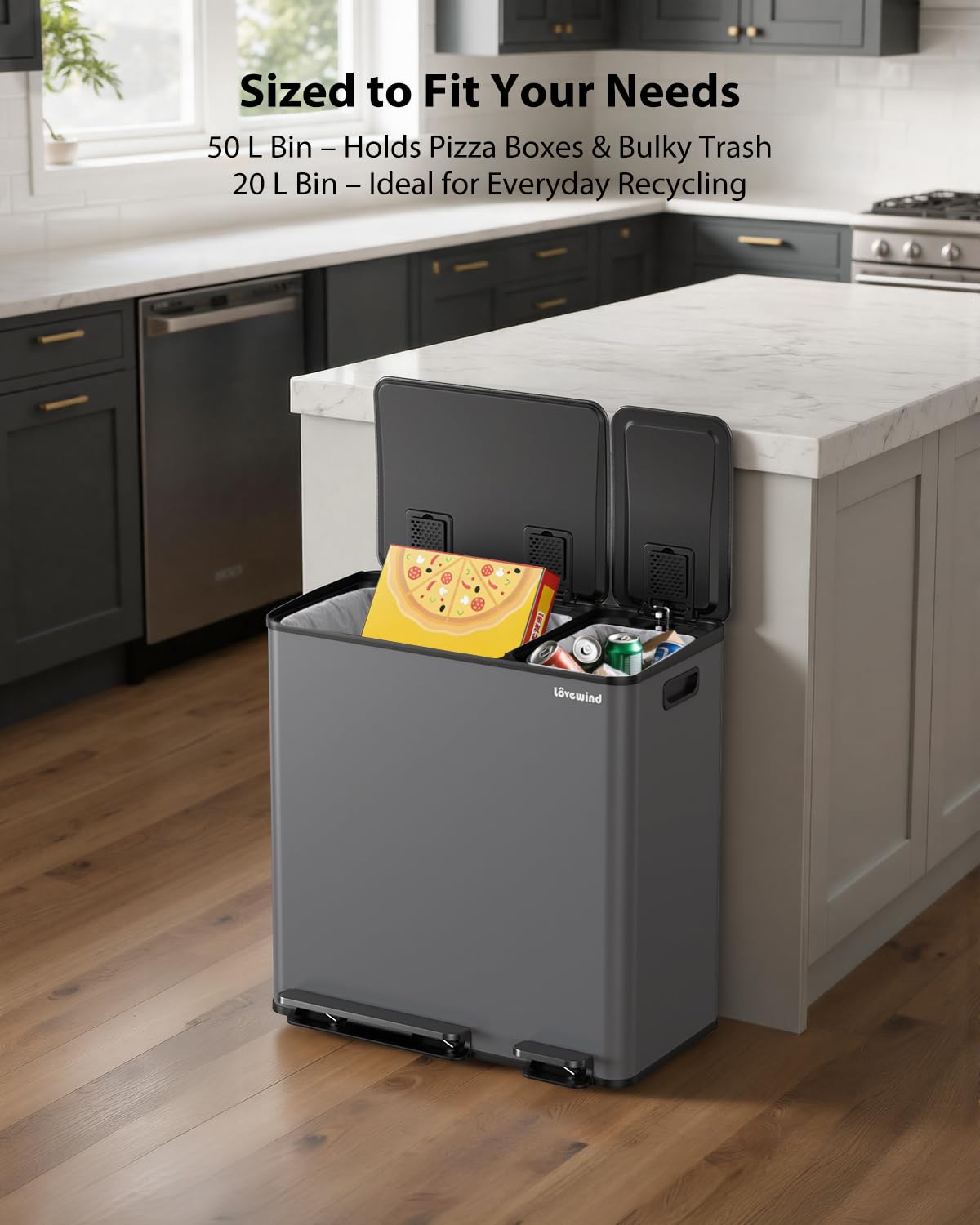 Dual Trash and Recycling Bins for Kitchen