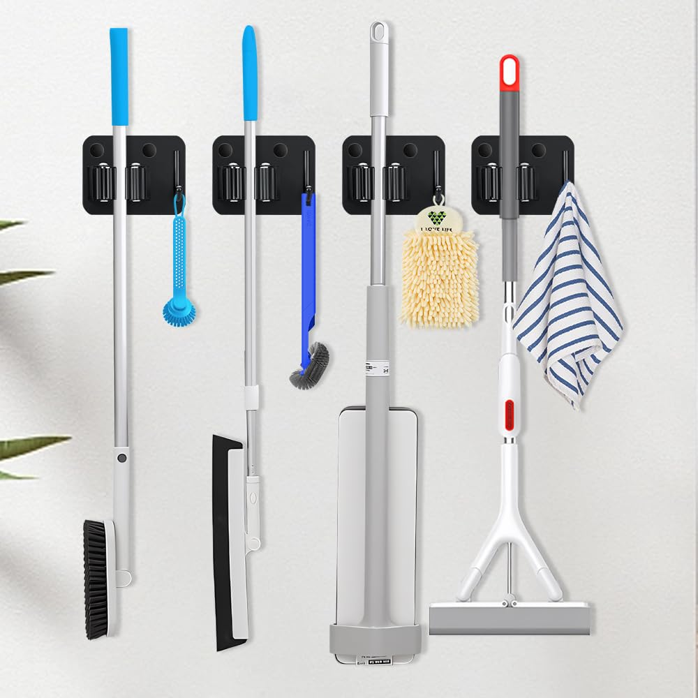 4 Pack Broom Holder with Heavy Duty Hooks (4 Count)