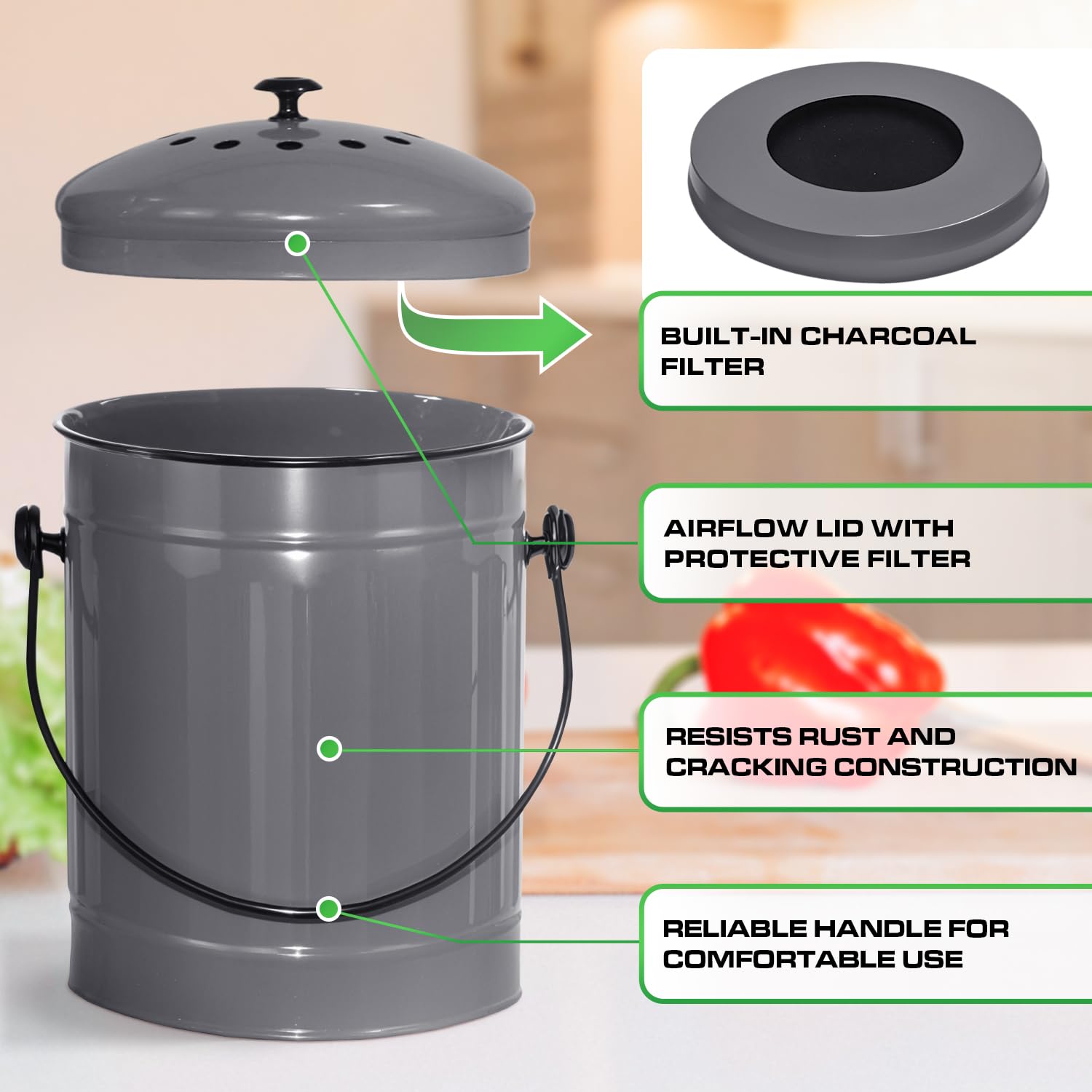 Countertop Compost Bin Kitchen with Lid