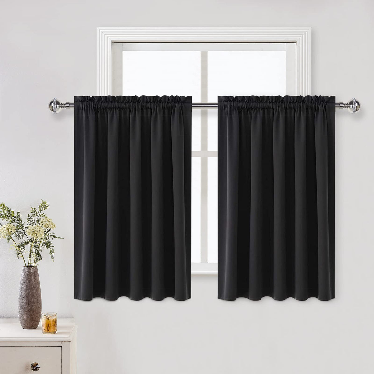 Short Blackout Curtains 60 x 36 Inch Long for Kitchen RV Bunk Black