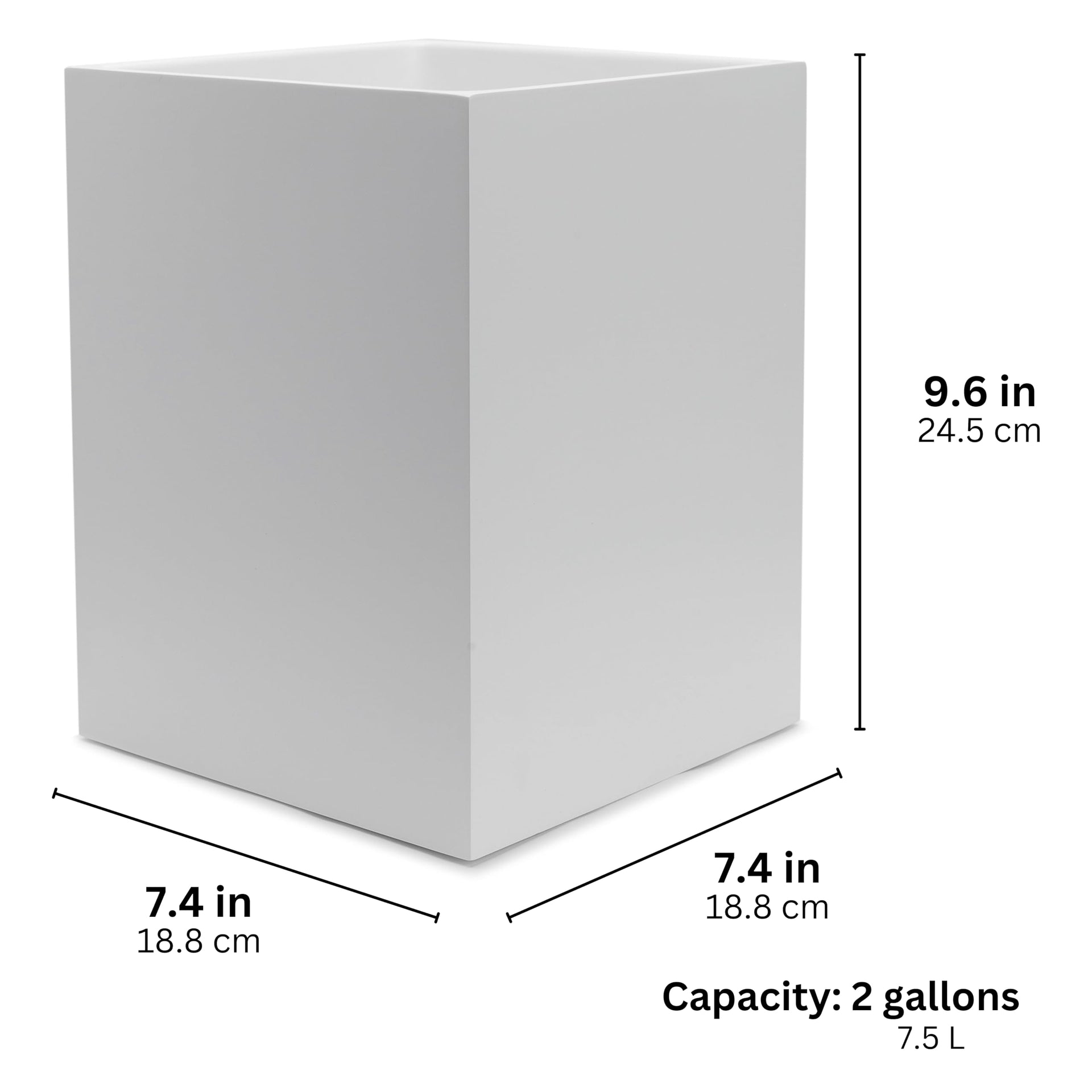 Matte White Square 2 Gallon Trash Can for Home and Bathroom
