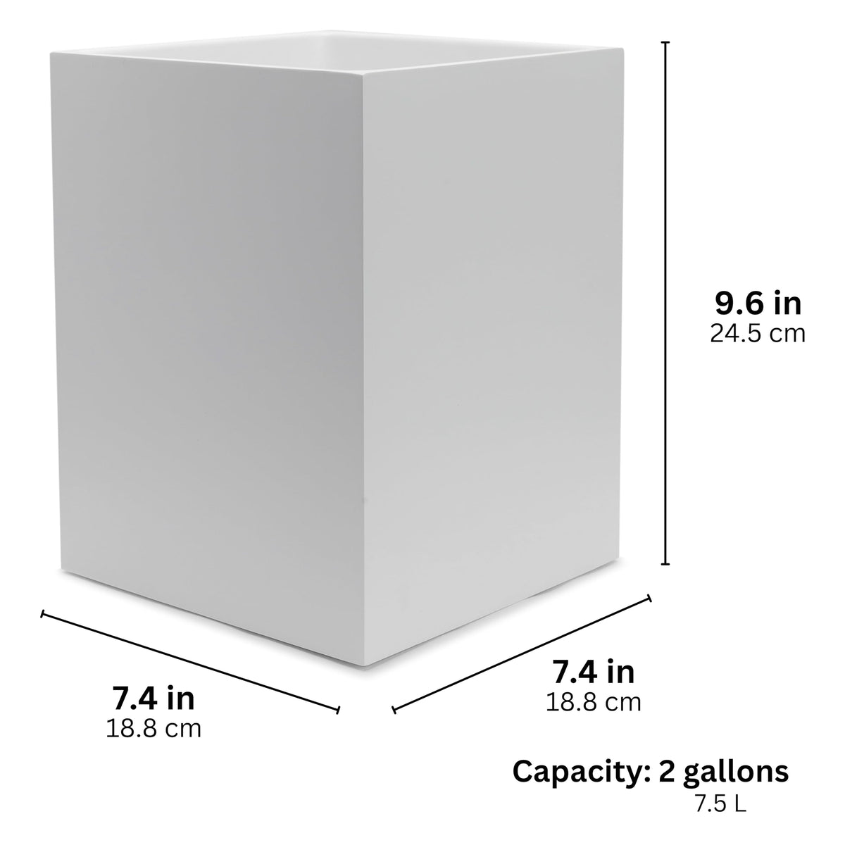 Matte White Square 2 Gallon Trash Can for Home and Bathroom