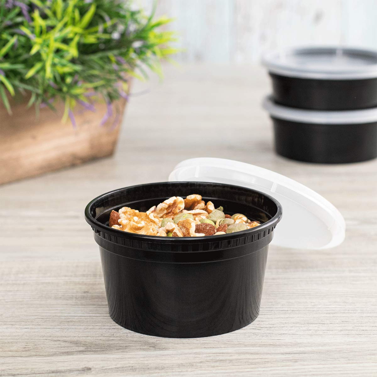 12oz 240 ct Black PP Injection Molded Round Deli Containers with Lids (240 Count)