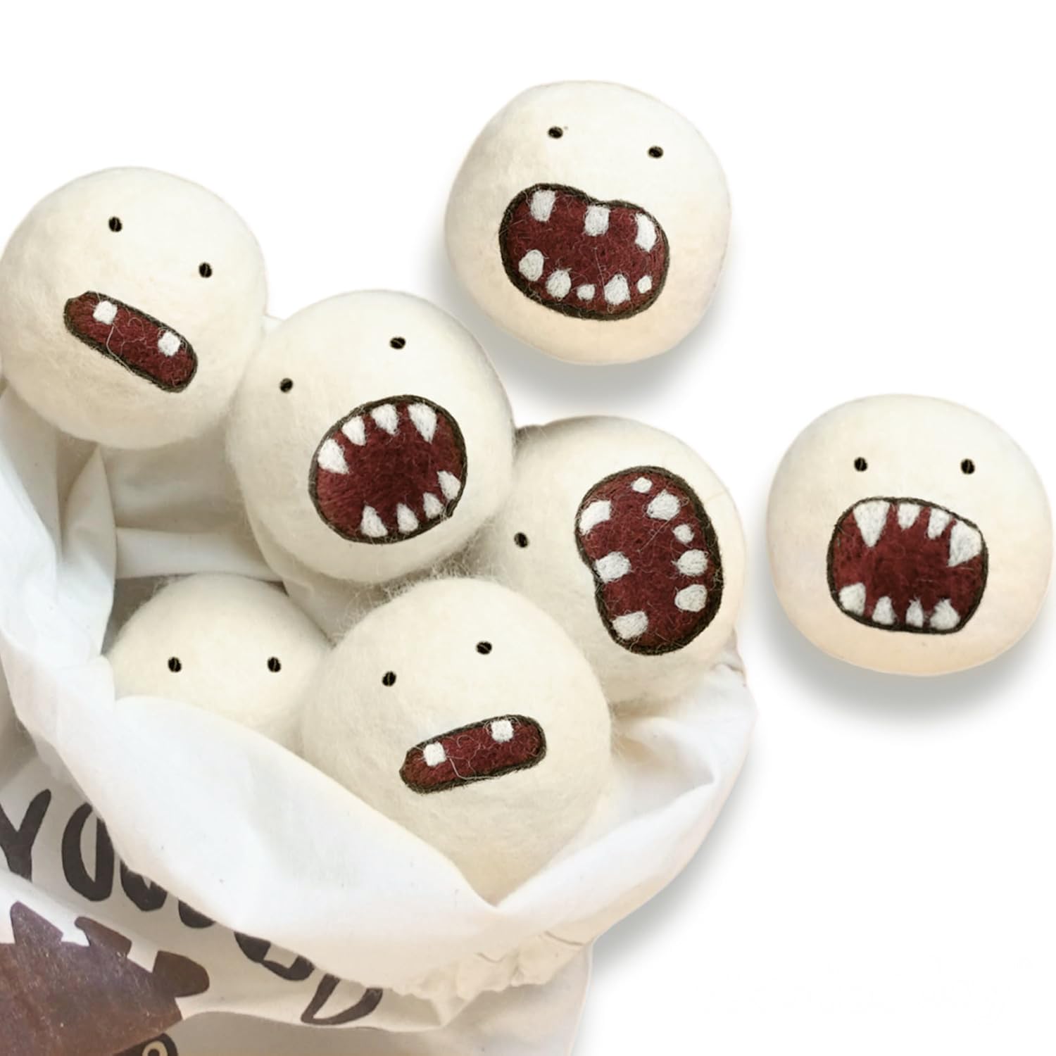 Monster Dryer Balls 6 PCS Natural Handmade Wool Balls for Laundry (6 Count)