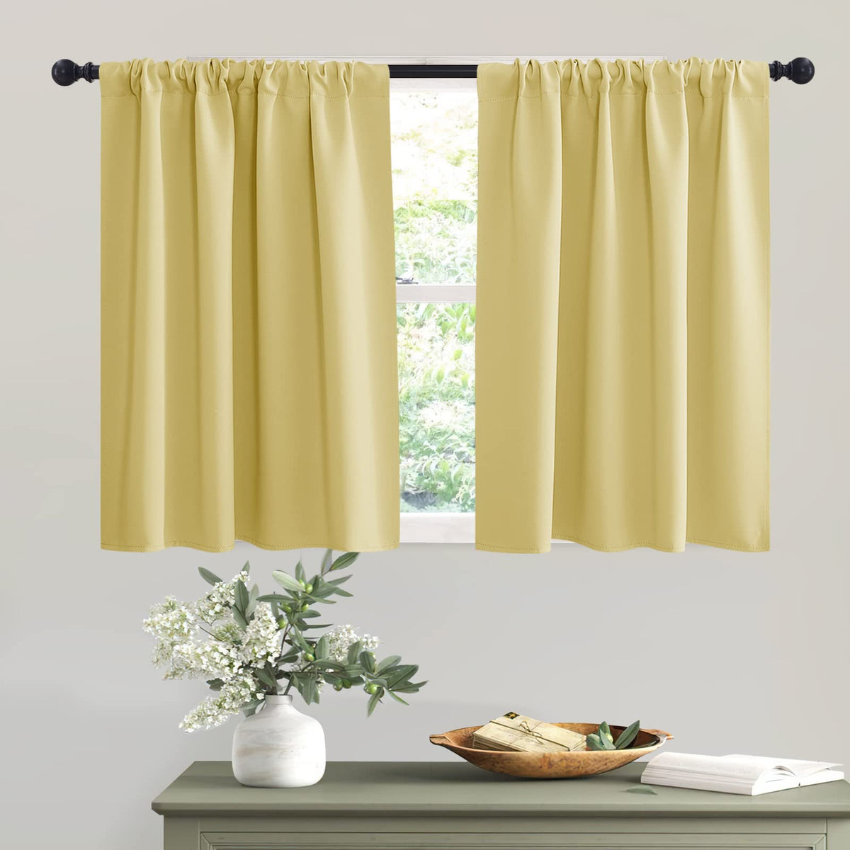 Short Light Yellow Curtains for Small Bedroom Kitchen Cafe Window