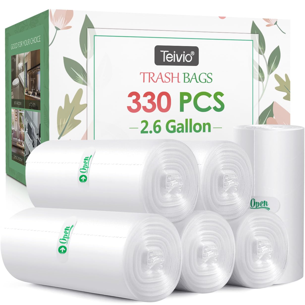 2.6 Gallon 330 Counts Strong Trash Bags Garbage Bags by Teivio
