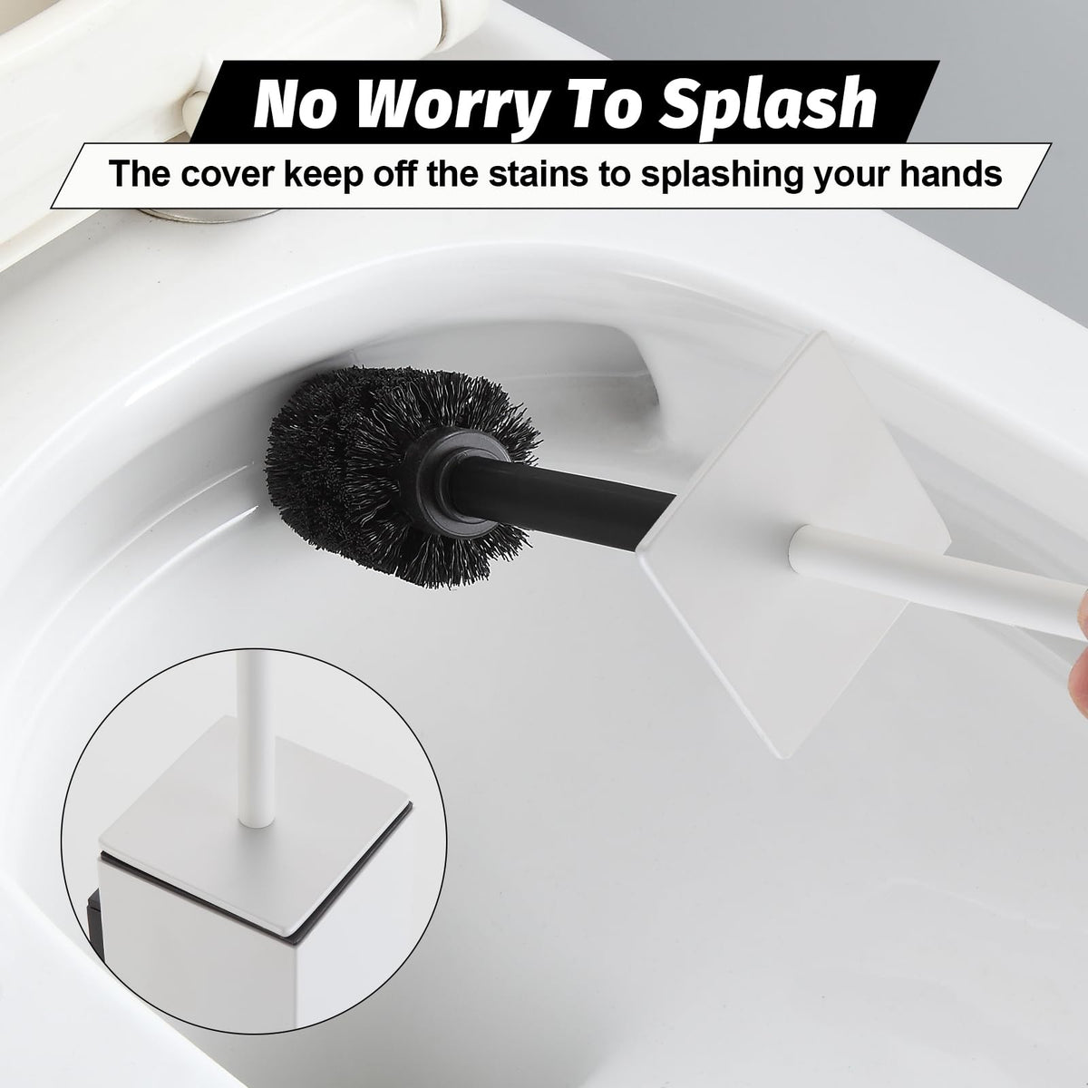 Toilet Brush and Holder Set White Wall Mounted for Bathroom Square Design