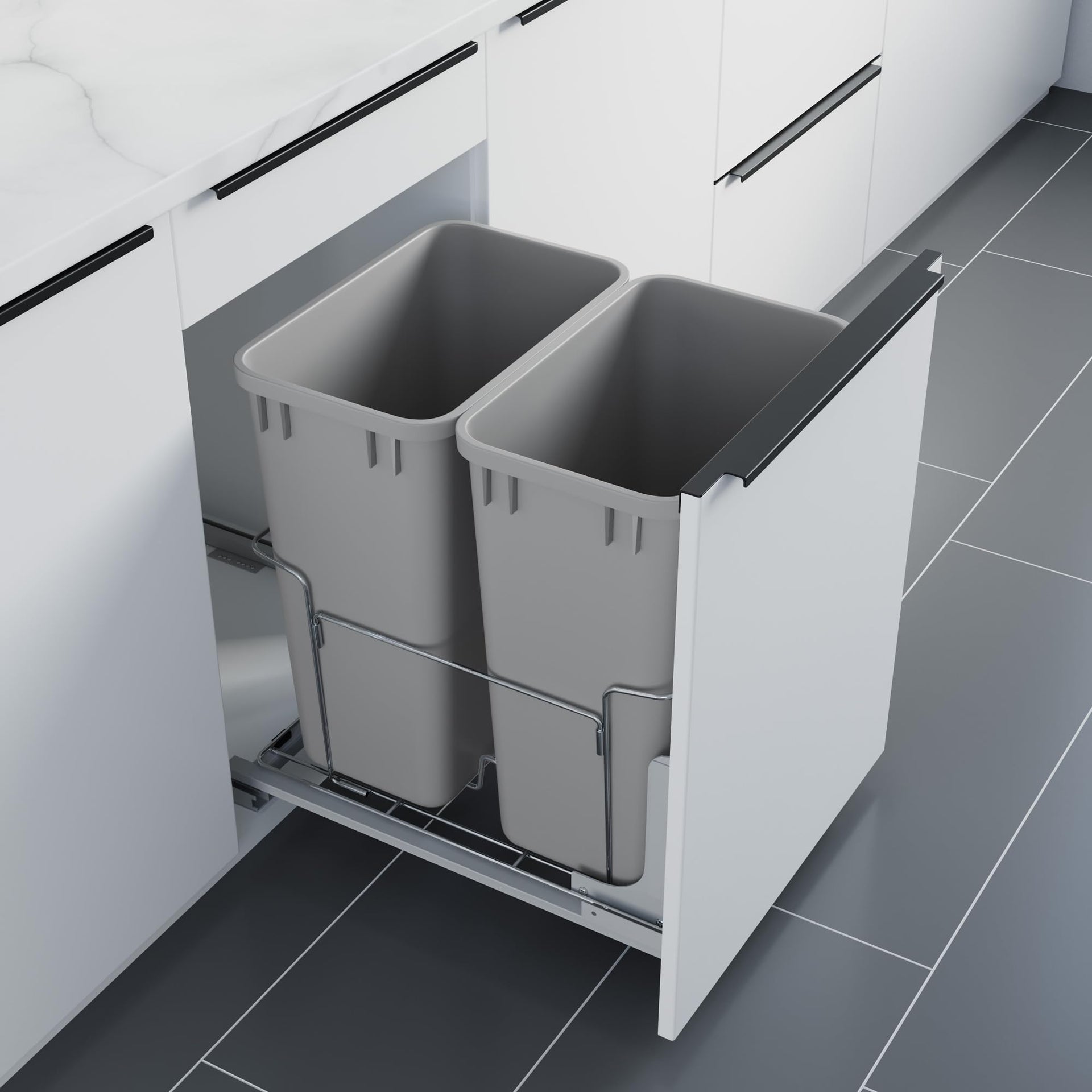 Dowell B18 Aluminum Base Wastebasket Pullout with Door Mount and Two 35Qt (2 Count)