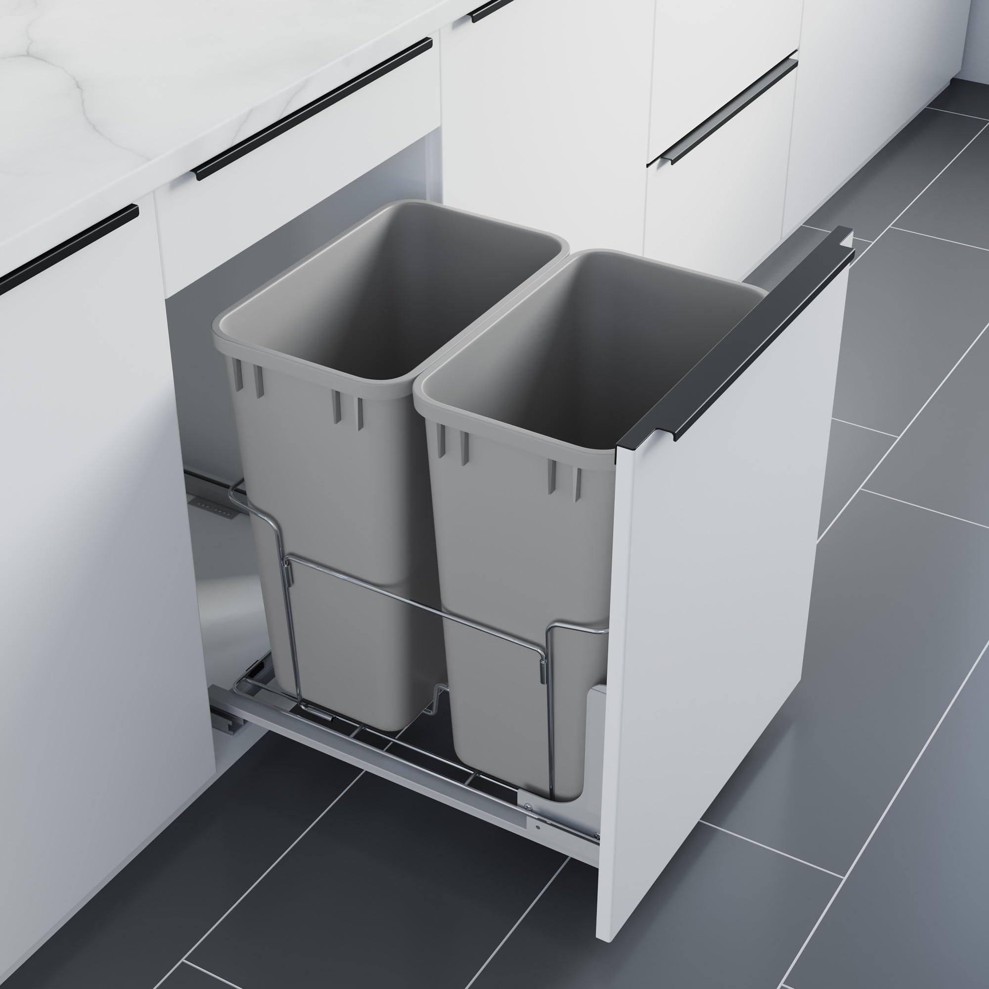 Dowell B18 Aluminum Base Wastebasket Pullout with Door Mount and Two 35Qt (2 Count)