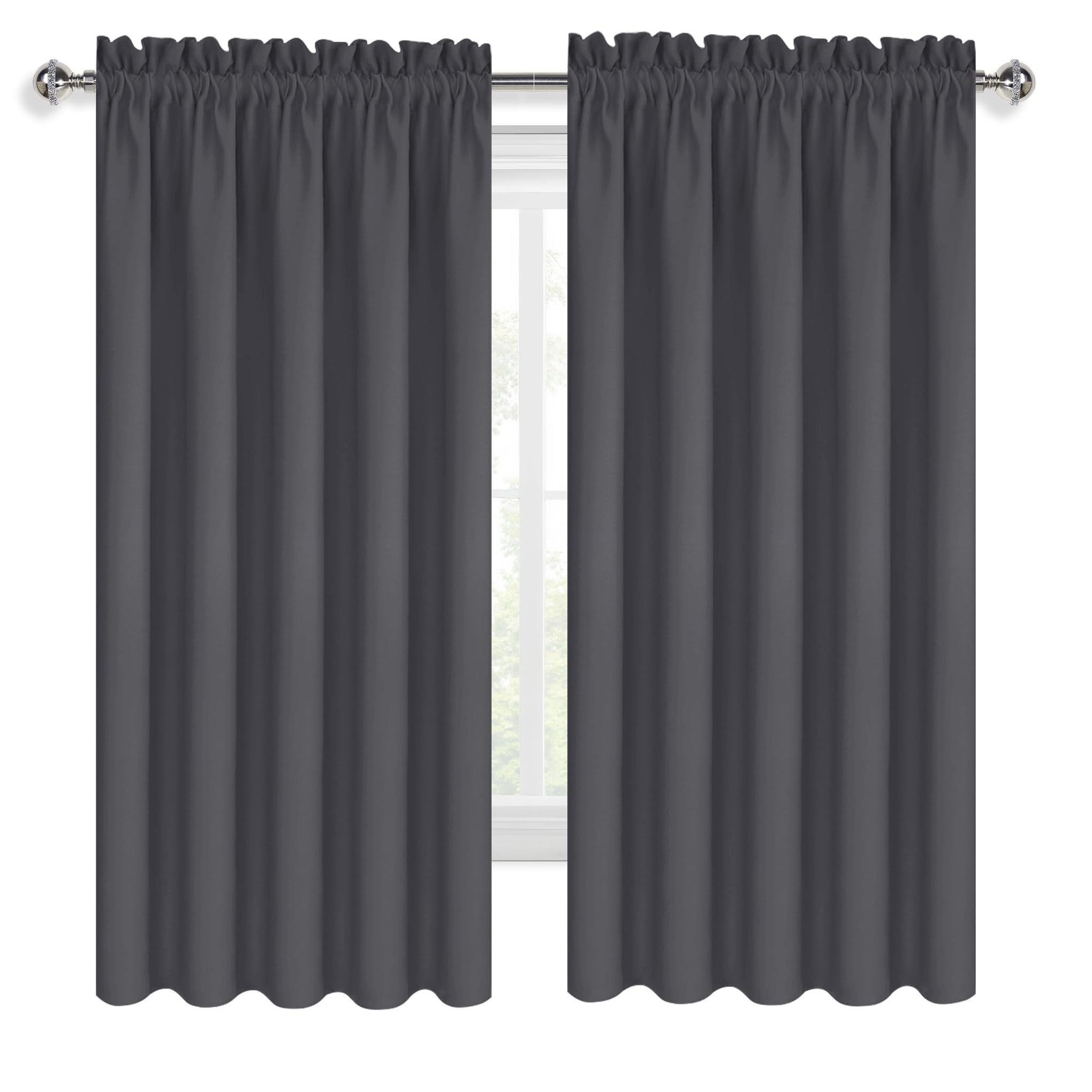 Wide Blackout Curtains for Bedroom 70 x 63 Inch Long Dark Grey (2 Count)