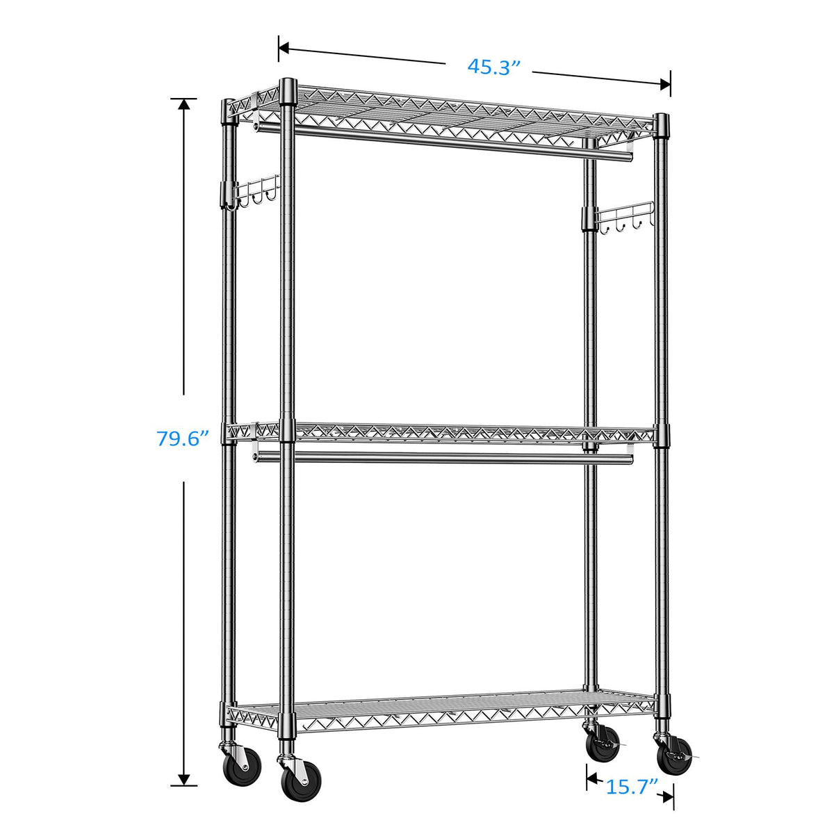 Heavy Duty Rolling Garment Rack Wire Clothes Rack for Hanging Clothes