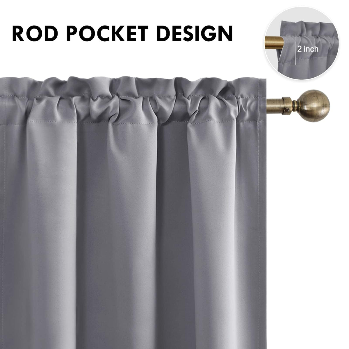Wide Blackout Curtains for Bedroom Living Room 70 x 84 Inch Long Grey (2 Count)