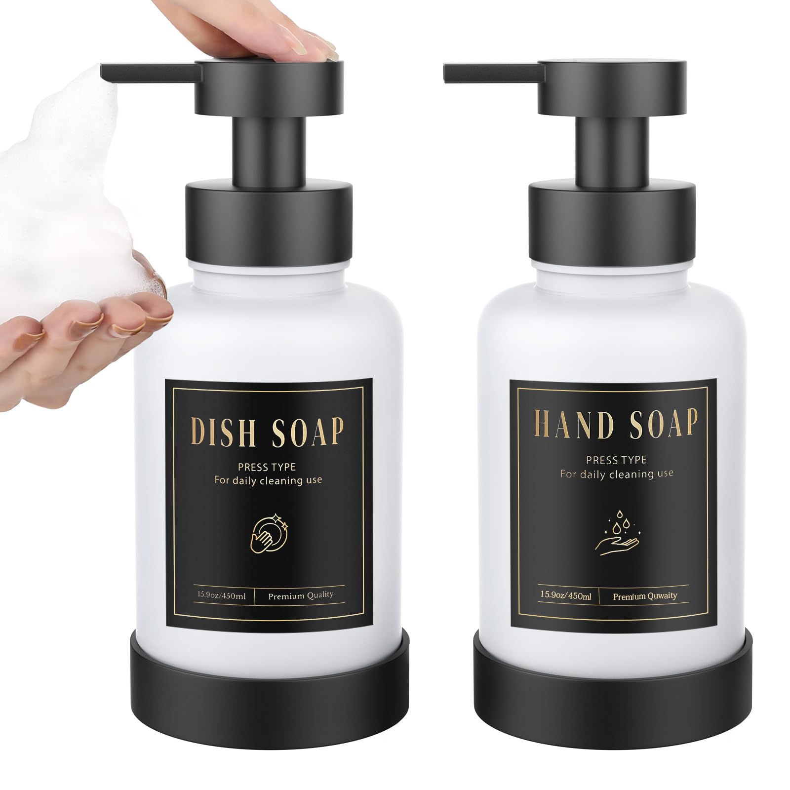 Glass Foaming Soap Dispenser 15oz Hand Soap Bottle (2 Count)