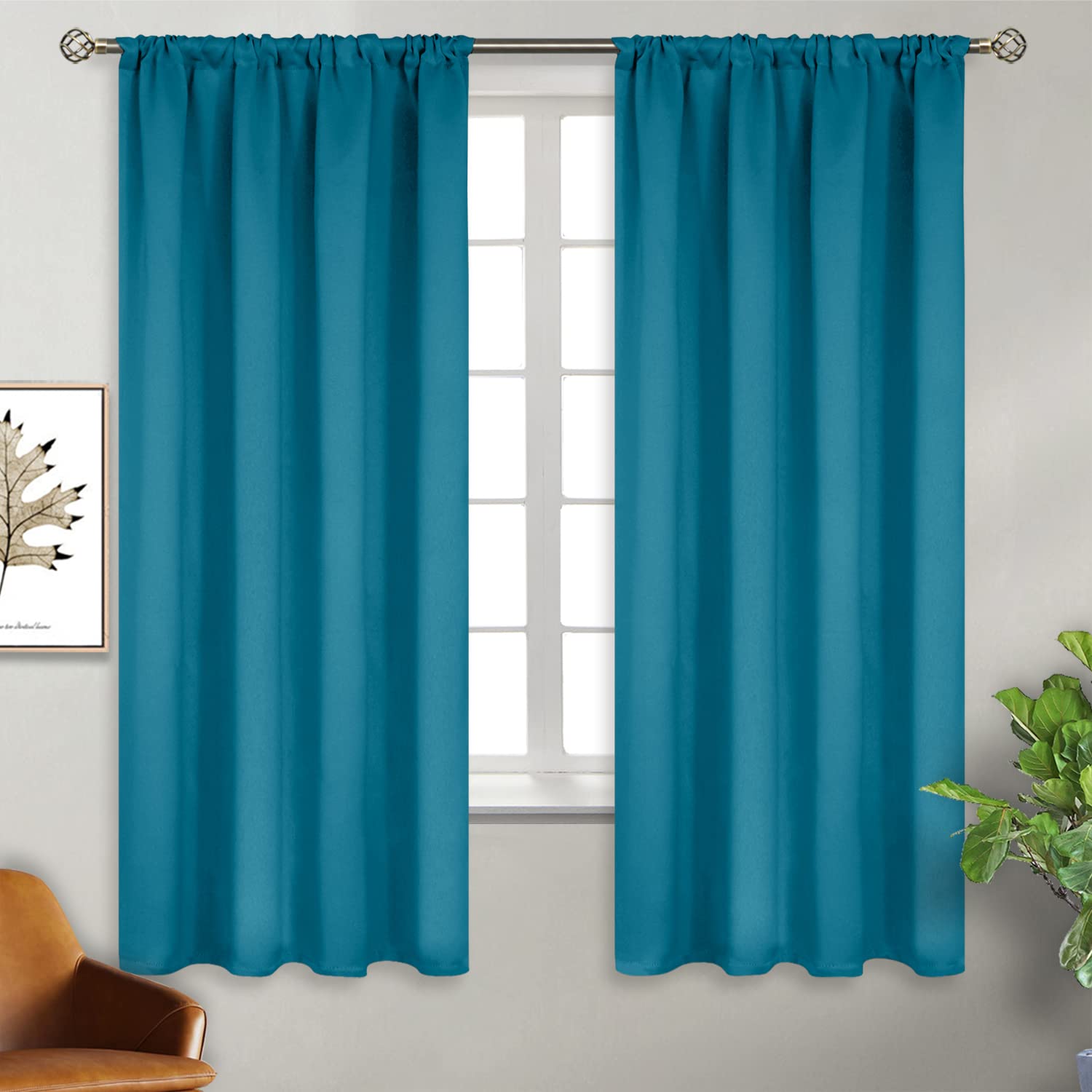 Teal Blue Blackout Curtains 63 Inch Length 2 Panels (2 Count)