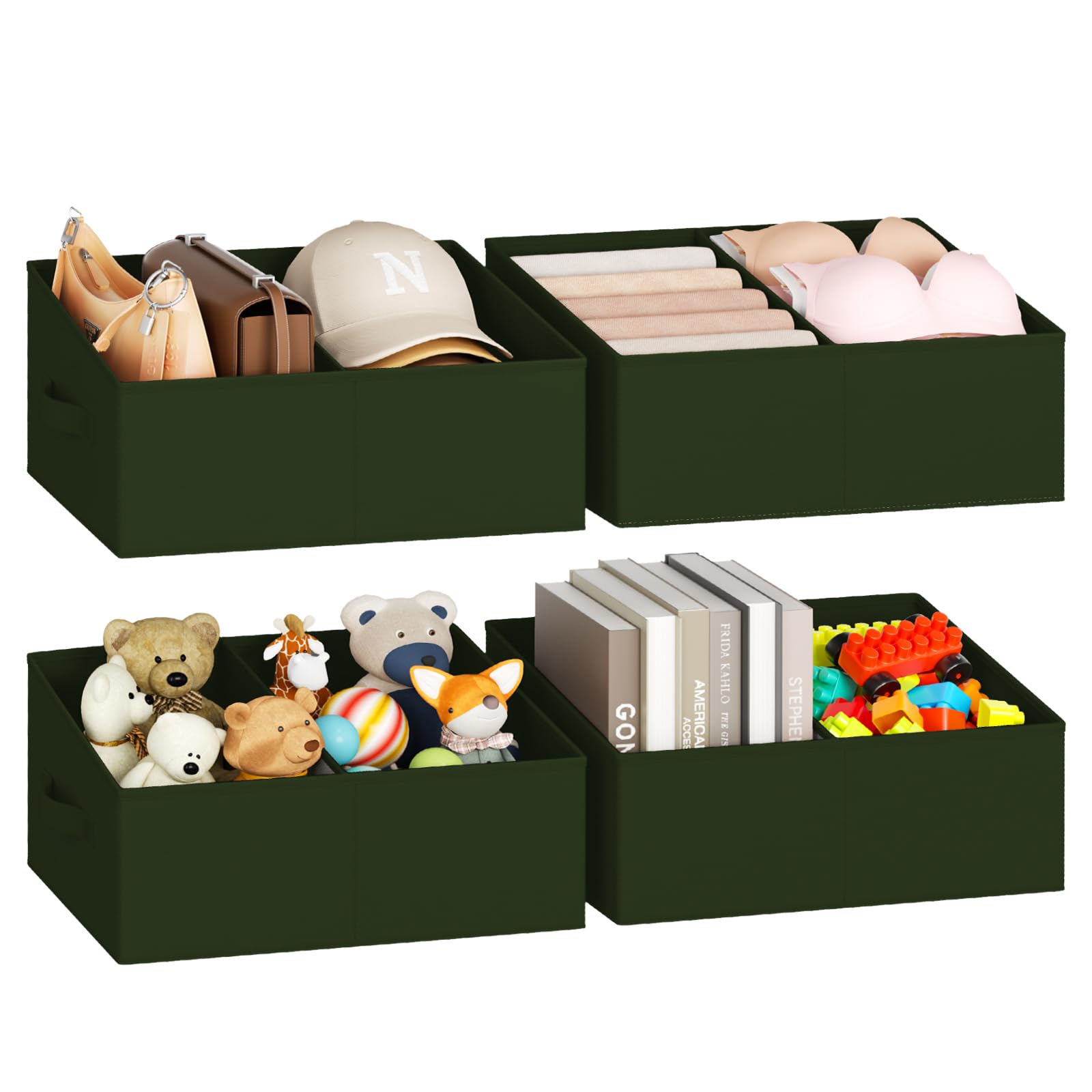 Large Closet Shelf Organizer Bins 4 Packs with Handles and Divider (4 Count)