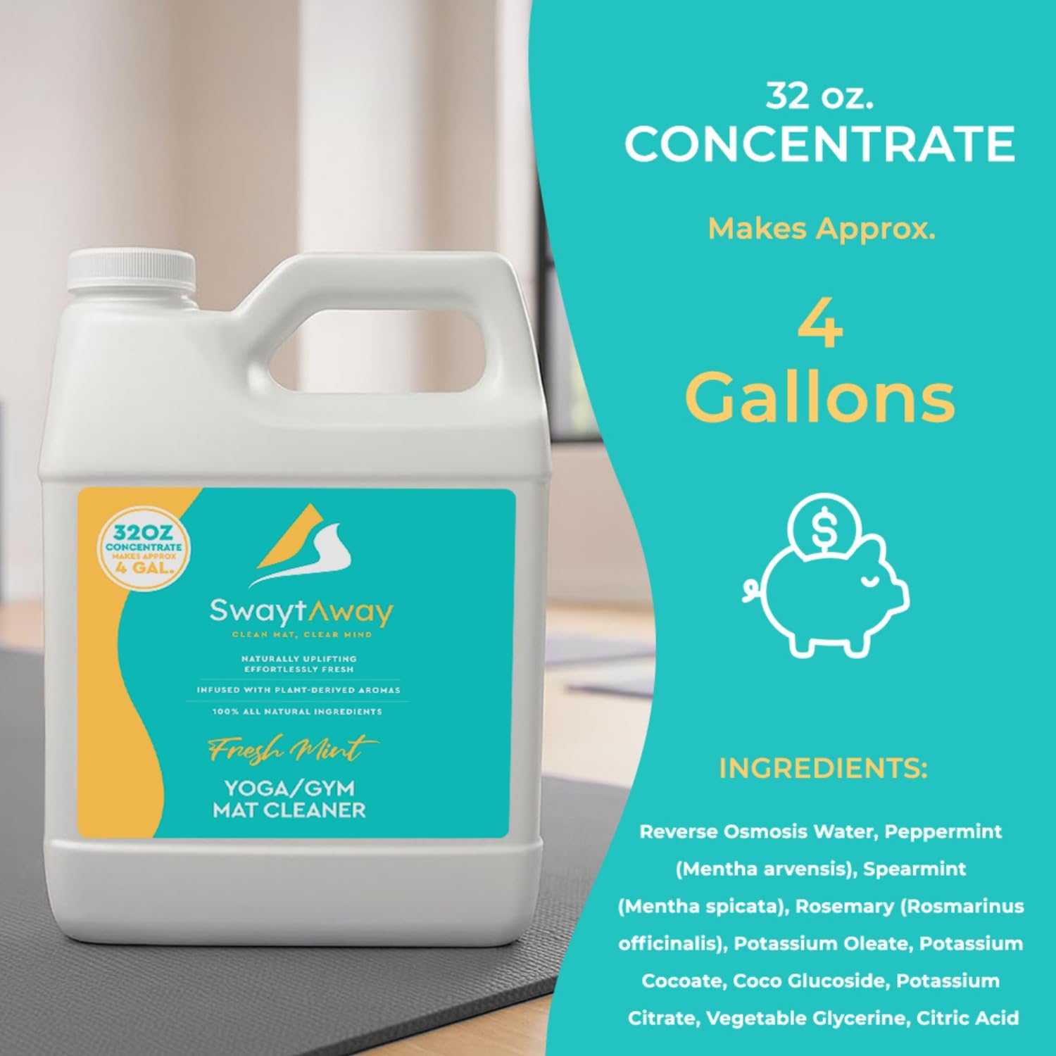 SwaytAway Fitness Mat Cleaner Concentrate Fresh Mint (32 Fl Oz)