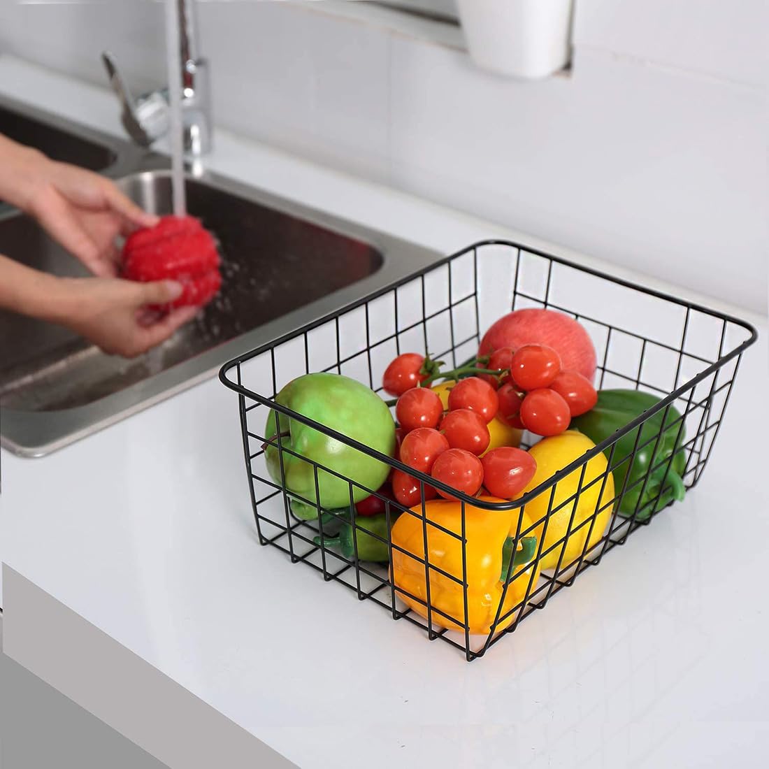 Kitchen Wire Baskets Farmhouse Decor Metal Food Storage Organizer (2 Count)