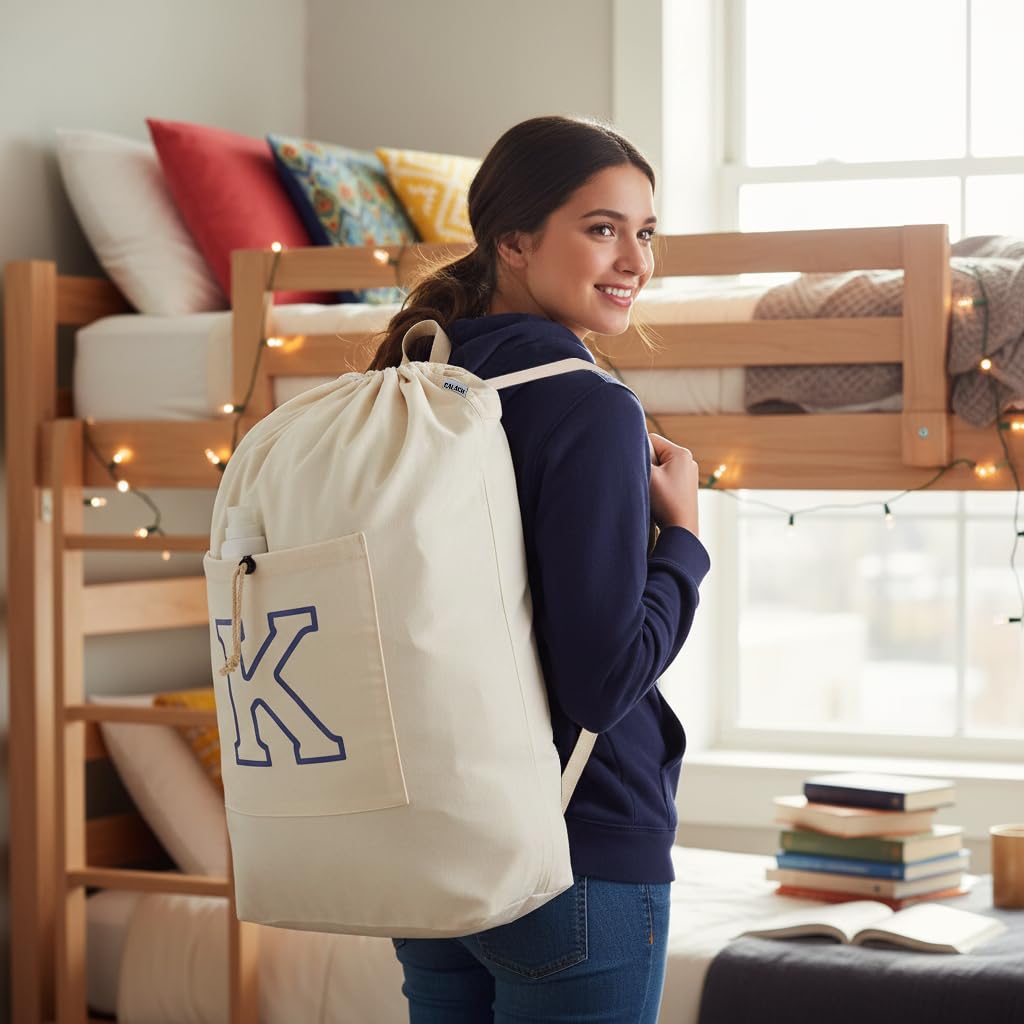 Laundry Bag Backpack Personalized Initial Canvas Laundry Bag