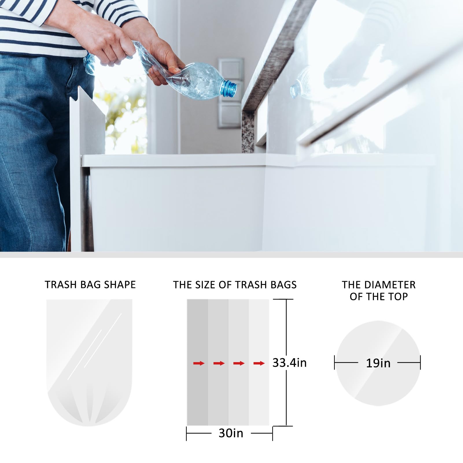 Large Tall Kitchen Clear Trash Bags 15 Gallon 60 Count Garbage Bags