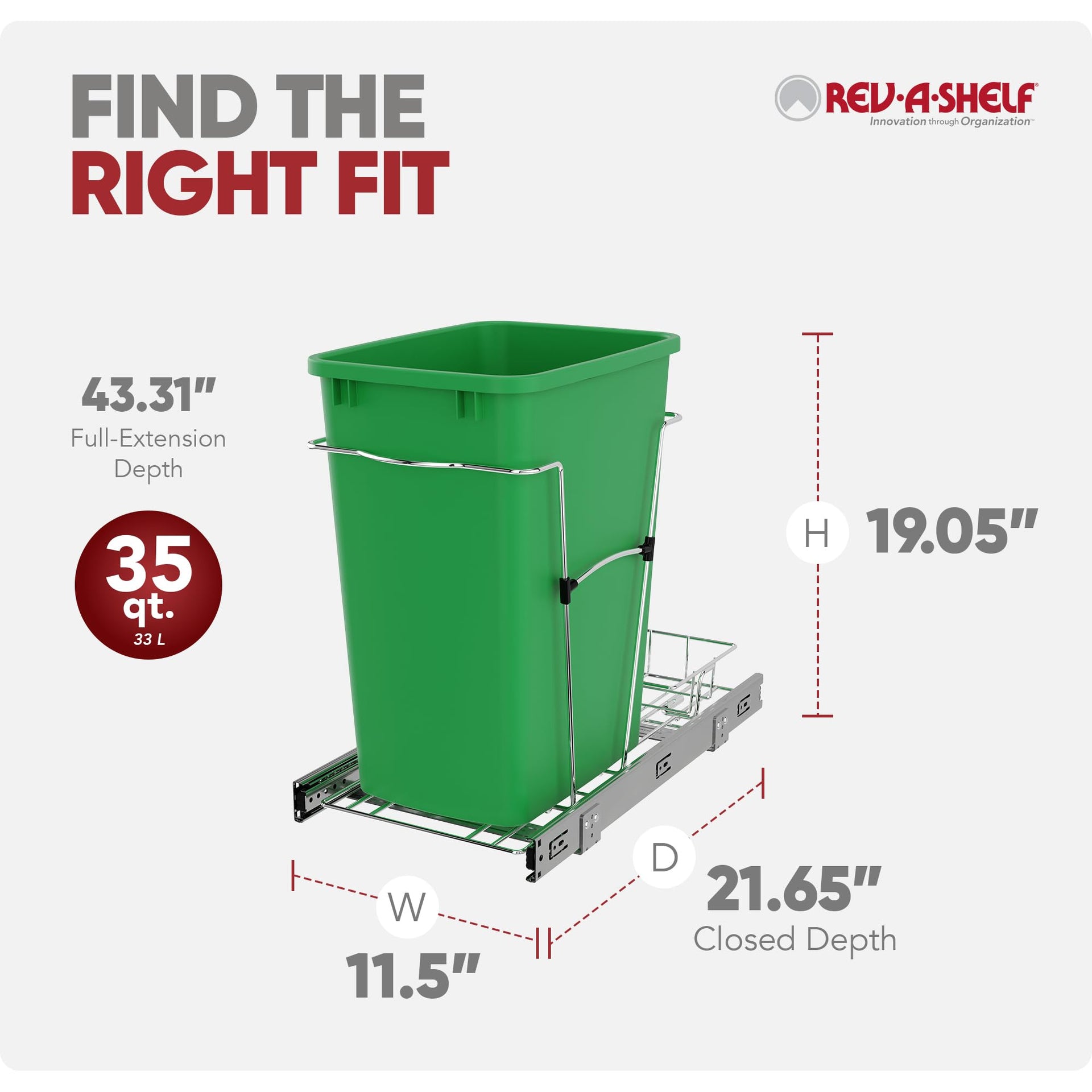 Pullout Trash Can for Kitchen Cabinets 35 Qt Garbage Waste Recycling Bin with Full Extension Slides
