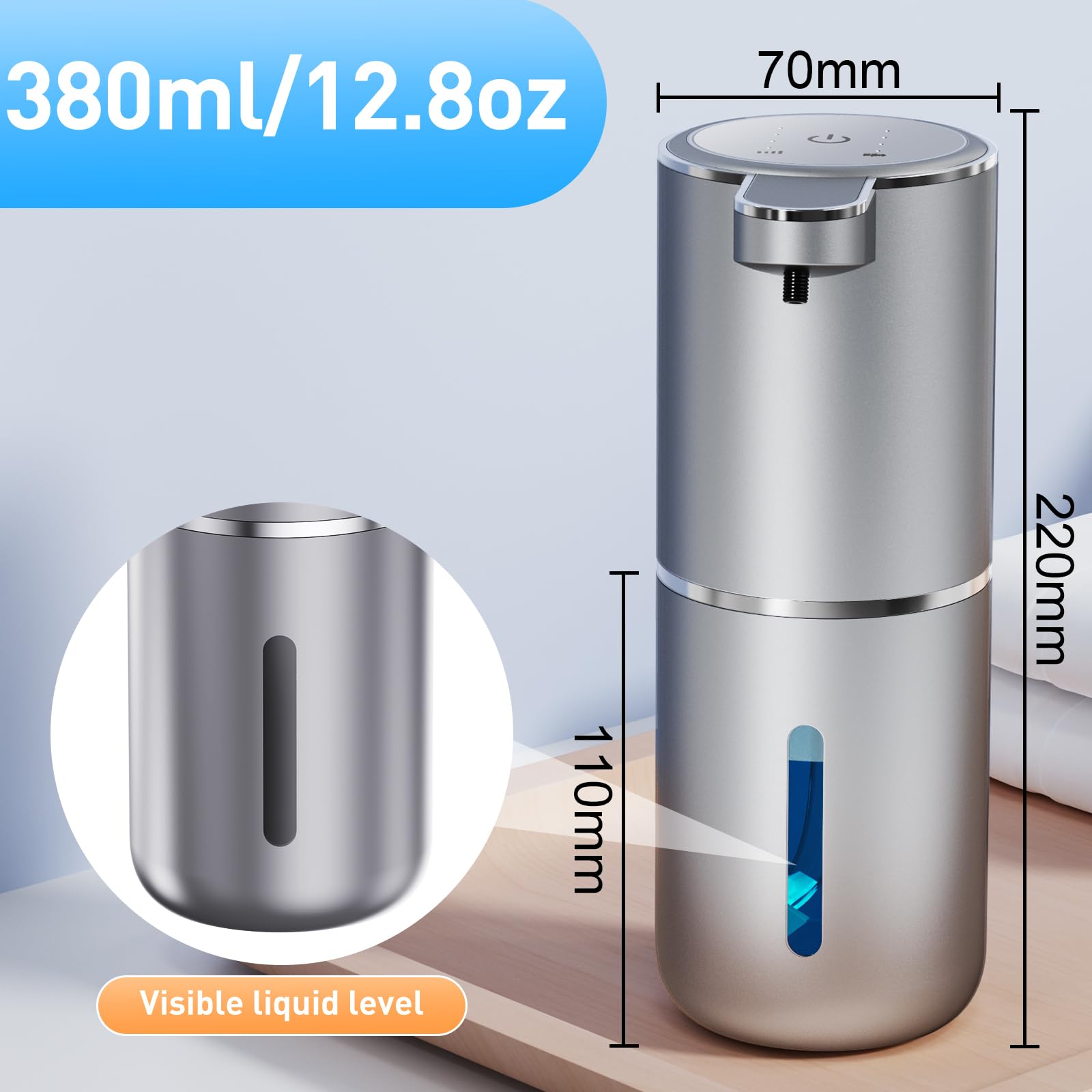 Automatic Foaming Soap Dispenser Foaming Hand Sanitizer Touchless 1500mAh Soap Dispenser Rechargeable with Sensor for Bathroom Kitchen 13.5oz